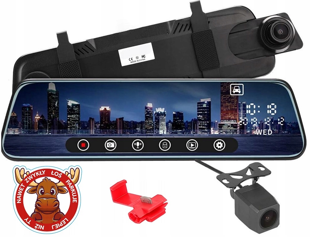 WIDEOREJESTRATOR SAMOCHODOWY LUSTERKO TYŁ 10 CALI