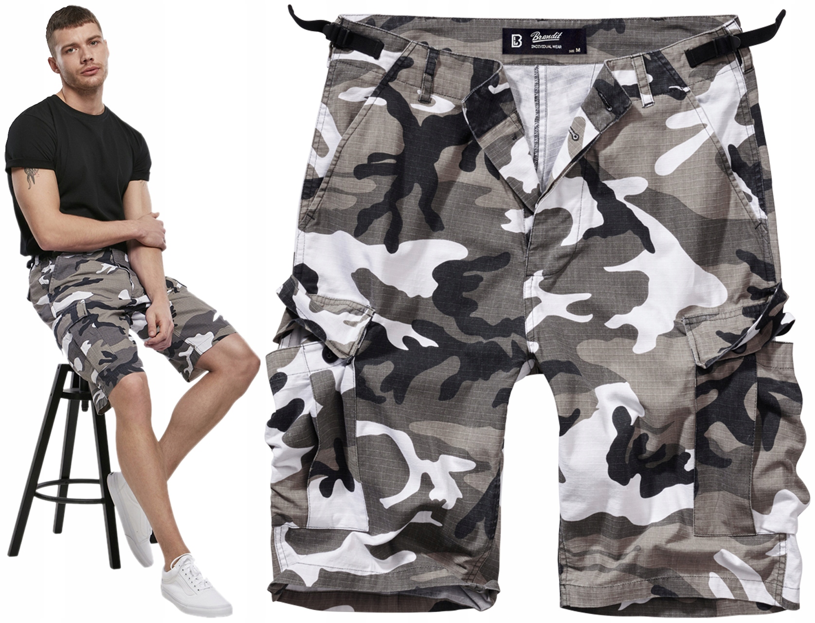 Krótkie Spodenki Męskie Bojówki Turystyczne Brandit Bdu Moro Camo Urban L