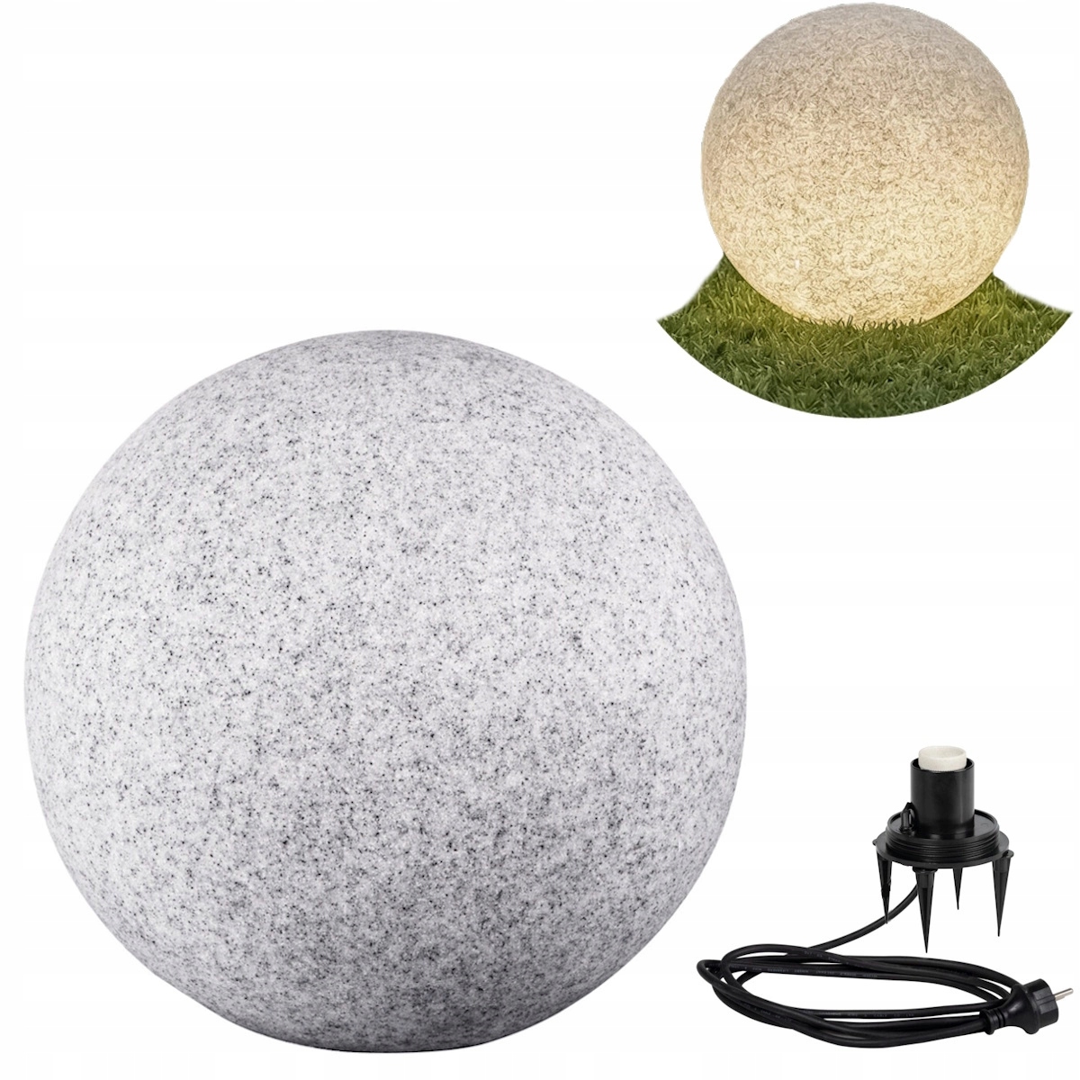 Zahradní zapichovací lampa Kula Stono Dekorativní koule Kámen 31,5 cm E27 Velký závit