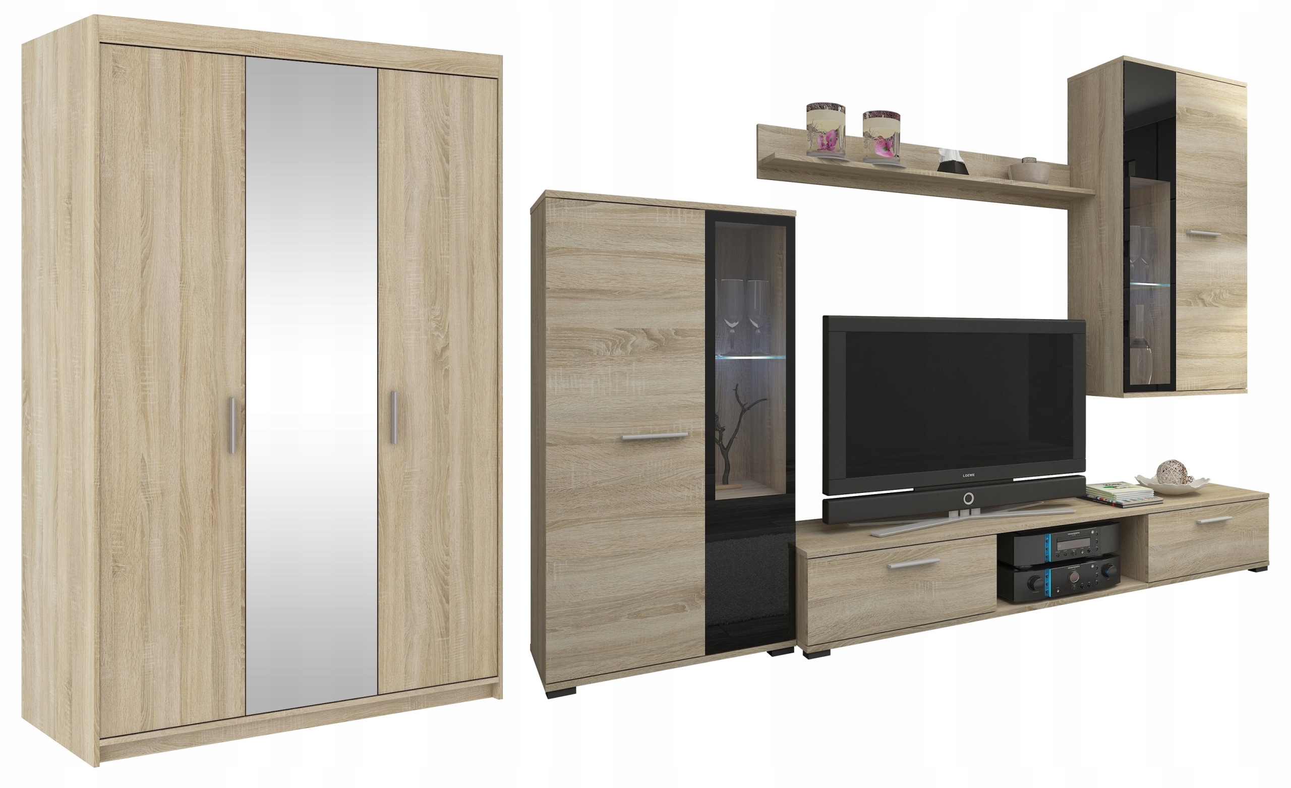 Zestaw Mebli MEBLOŚCIANKA + SZAFA SONIA Dąb LEFKAS Marka BIANCO