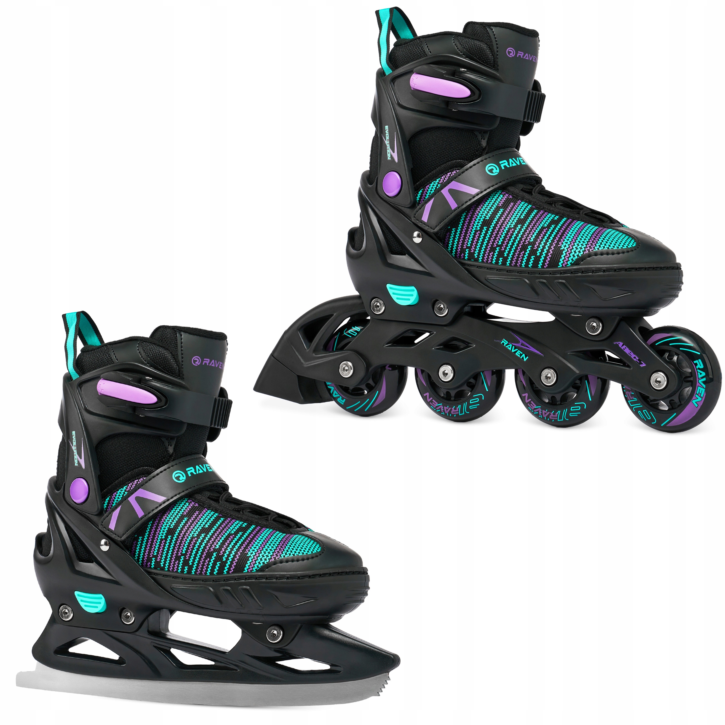 Rolki Łyżwy figurowe Regulowane 2w1 Raven Cande Black/Violet/Mint 35-39
