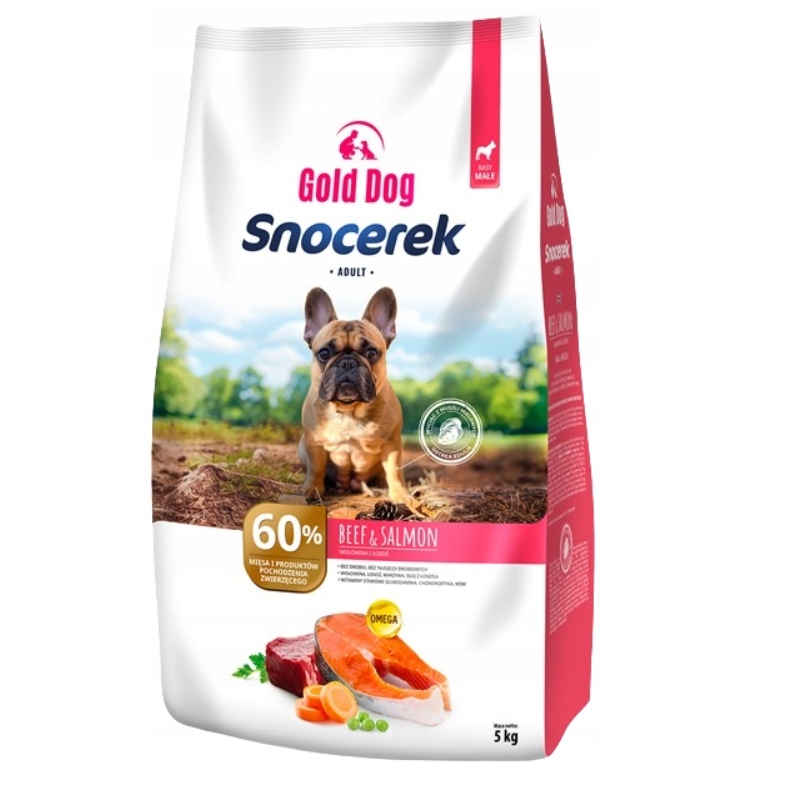 Levně Snocerek suché krmivo pro psy malých plemen Hovězí Losos Gold Dog 5 kg