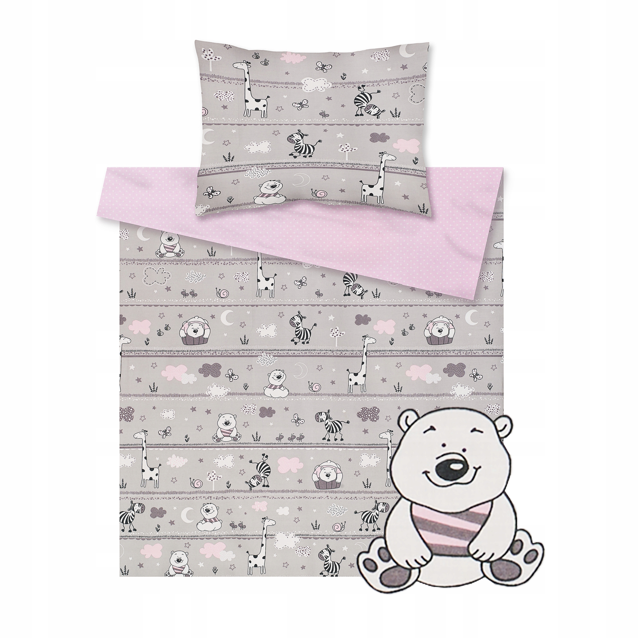 POŚCIEL DZIECIĘCA 120x90 MIŚ ZEBRA RÓŻ