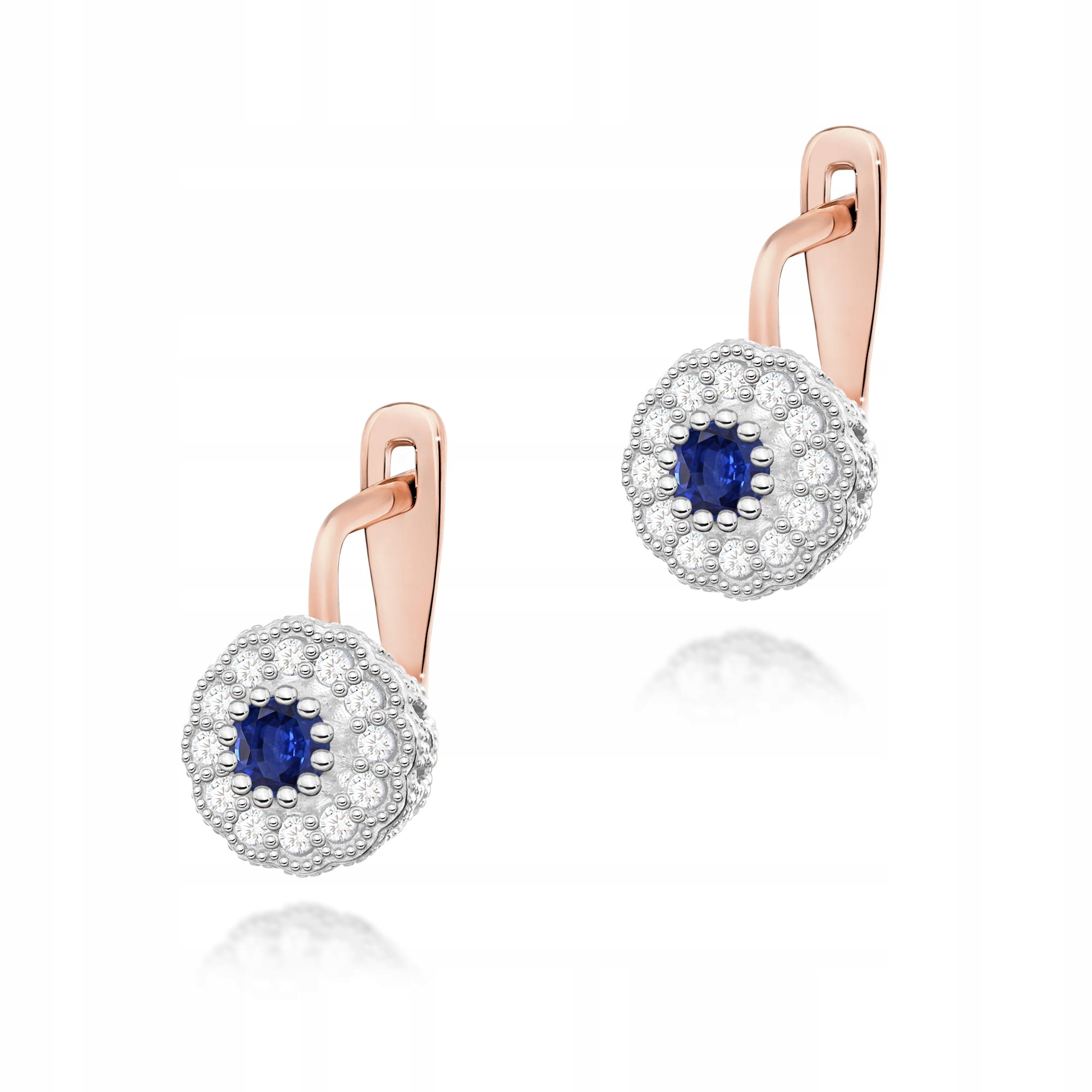 Zlaté náušnice 585 se safírem z růžového zlata, elegantní design 14k