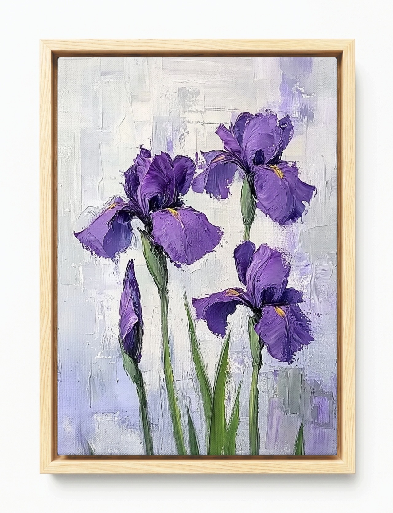 Obraz Rám Americký Box Olej Impasto Příroda Zahrada Fialové Kosatce 40x60