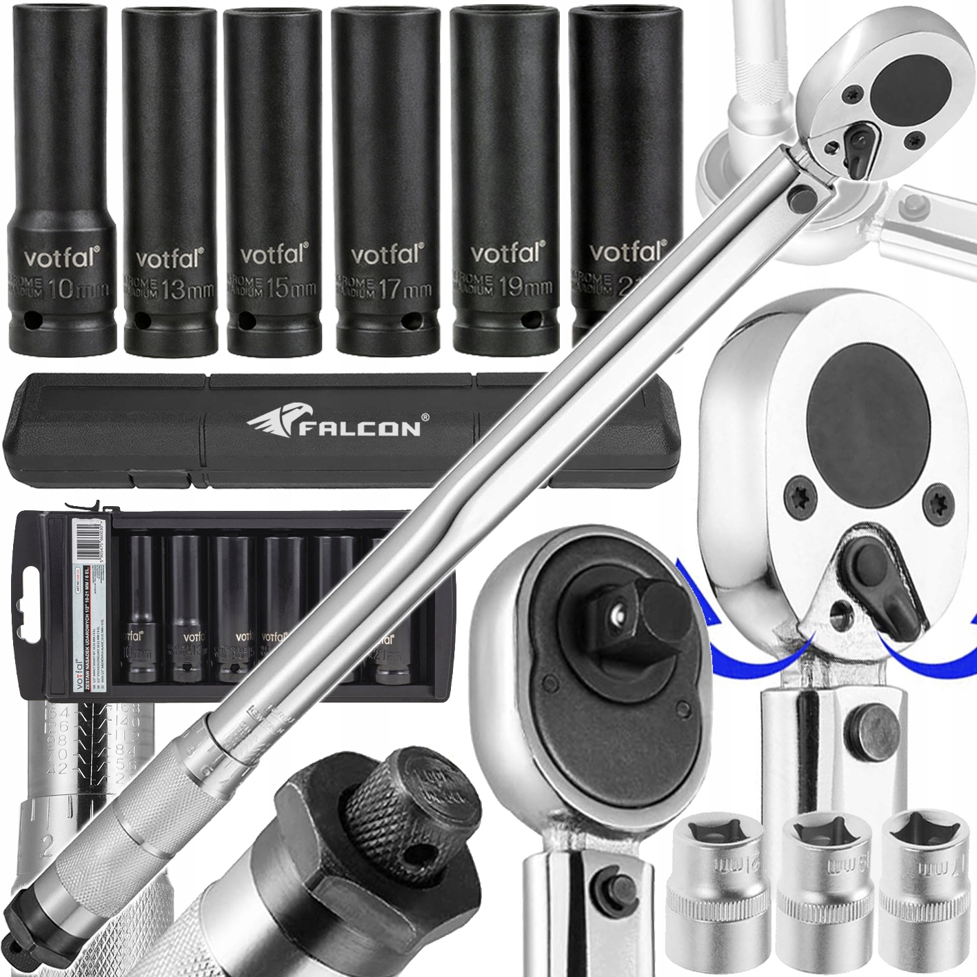 Klucz Dynamometryczny do kół 1/2" 28-210 Nm CrMO & CrV +nasadki 6el Walizka