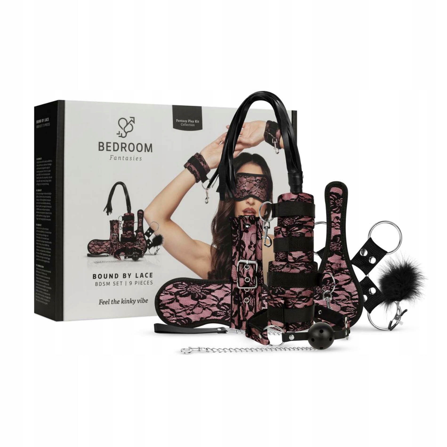 RÓŻOWY ZESTAW BDSM 9 ELEMENTÓW KAJADANKI Z FUTERKIEM KNEBEL PEJCZ SEX