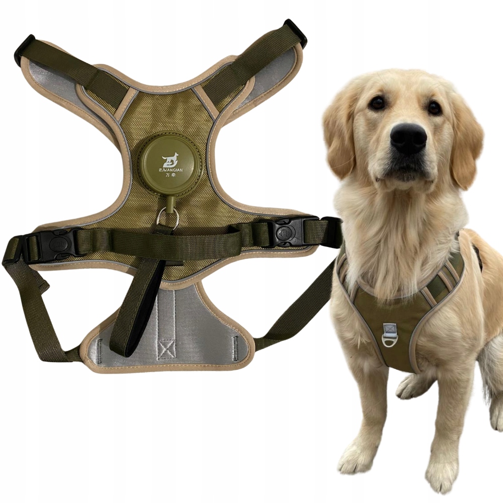 Levně postroj pro psa s vestavěným vodítkem Guard, automatický 1,5M Khaki XL