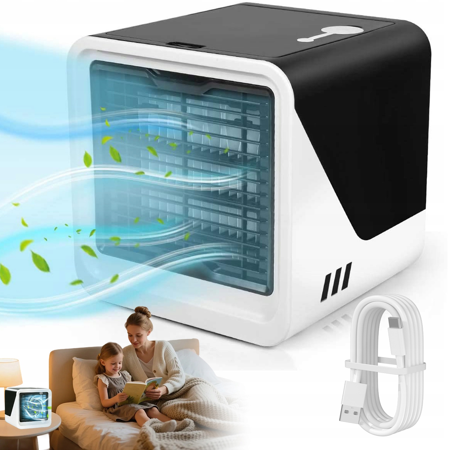 Wentylator Klimatyzator Na Wodę 500ML 3 Prędkości Usb Z Nawilżaniem 18x19cm