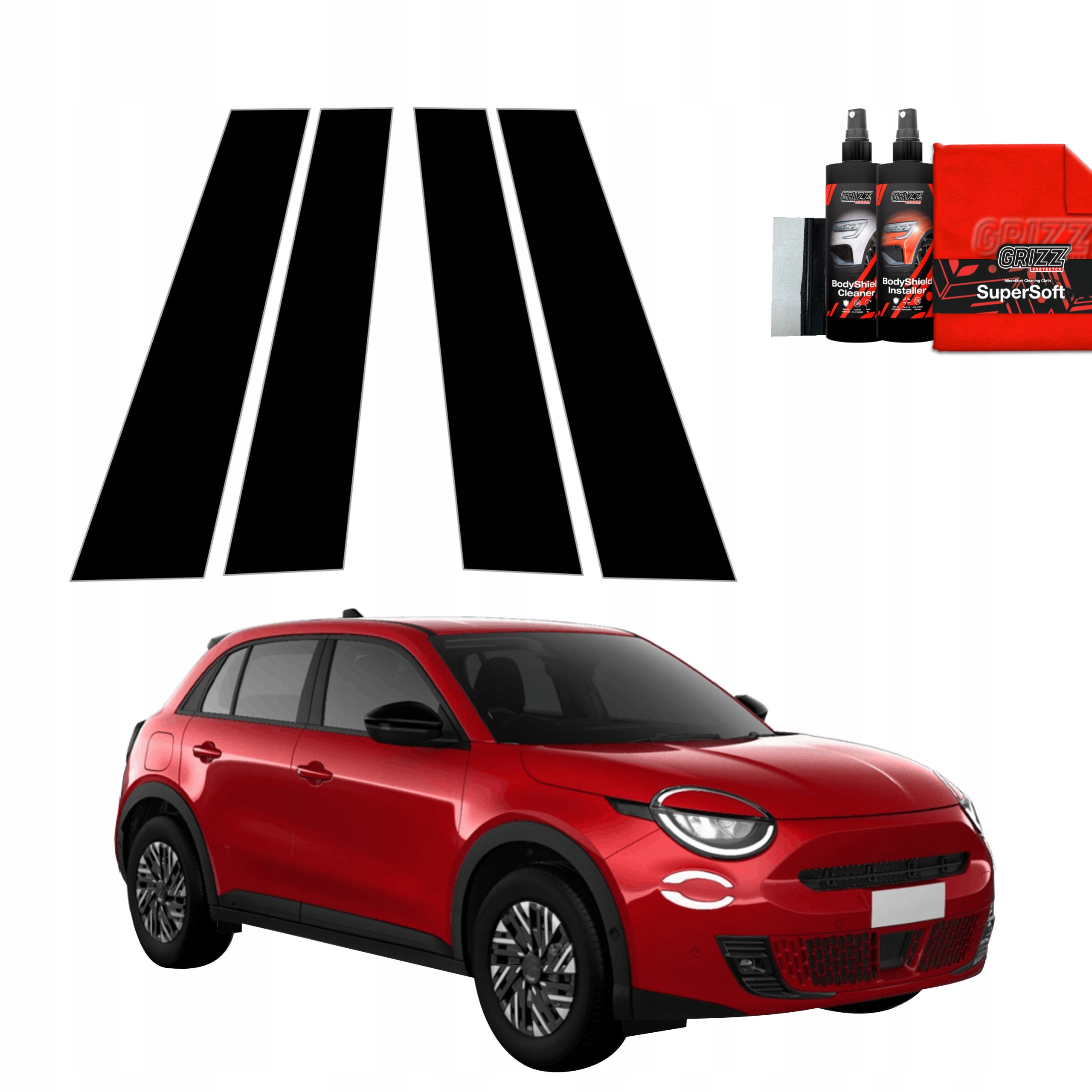 4v1 Černá fólie na sloupky pro Fiat 600 (2023-2025)