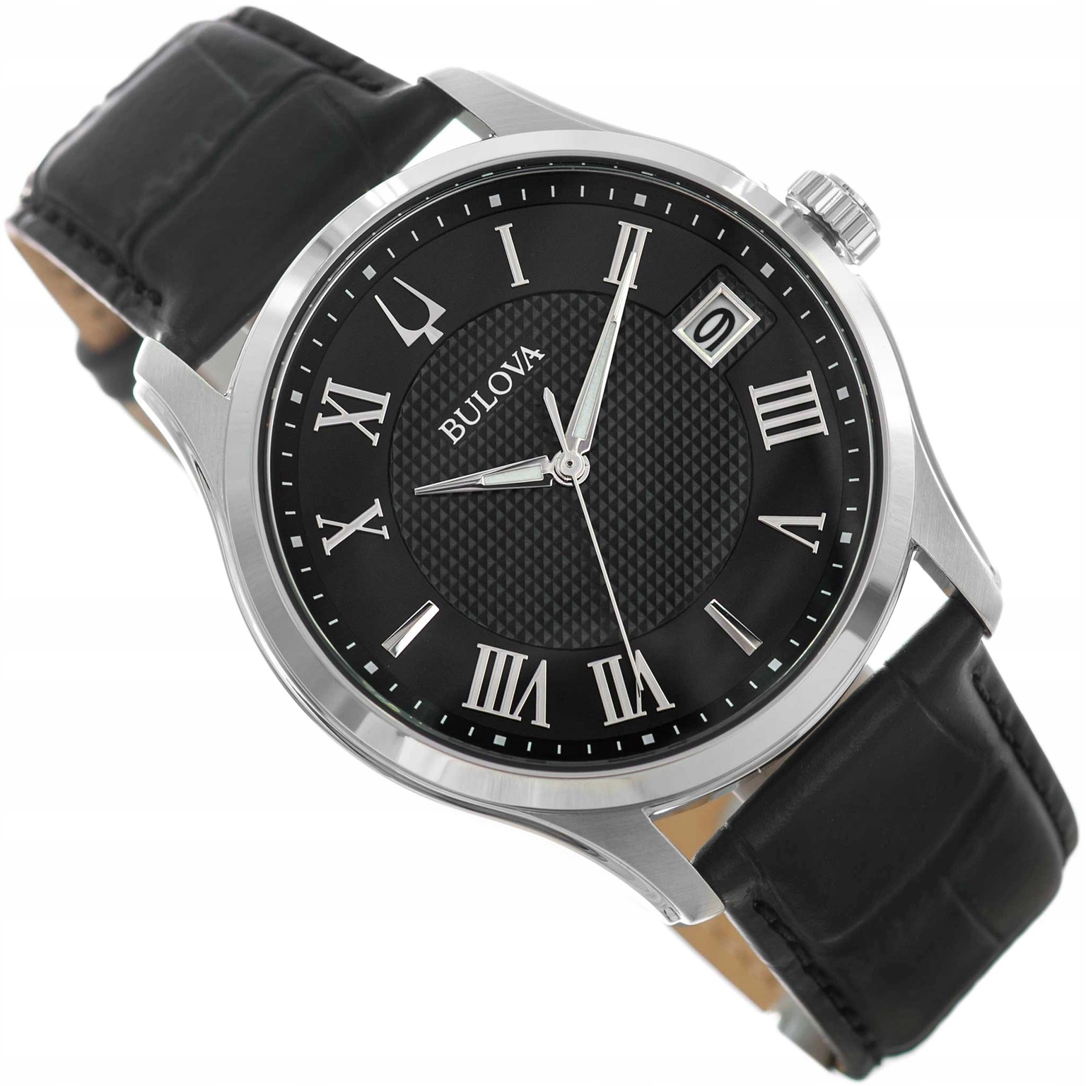 Pánské hodinky Bulova 96B390 Wilton černé na řemínku, Datumovka Krabička