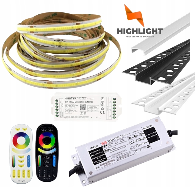 10m Sada Fasáda Led pásik Cob MoNo 10W 24V IP65 Profil Biela/Čierna