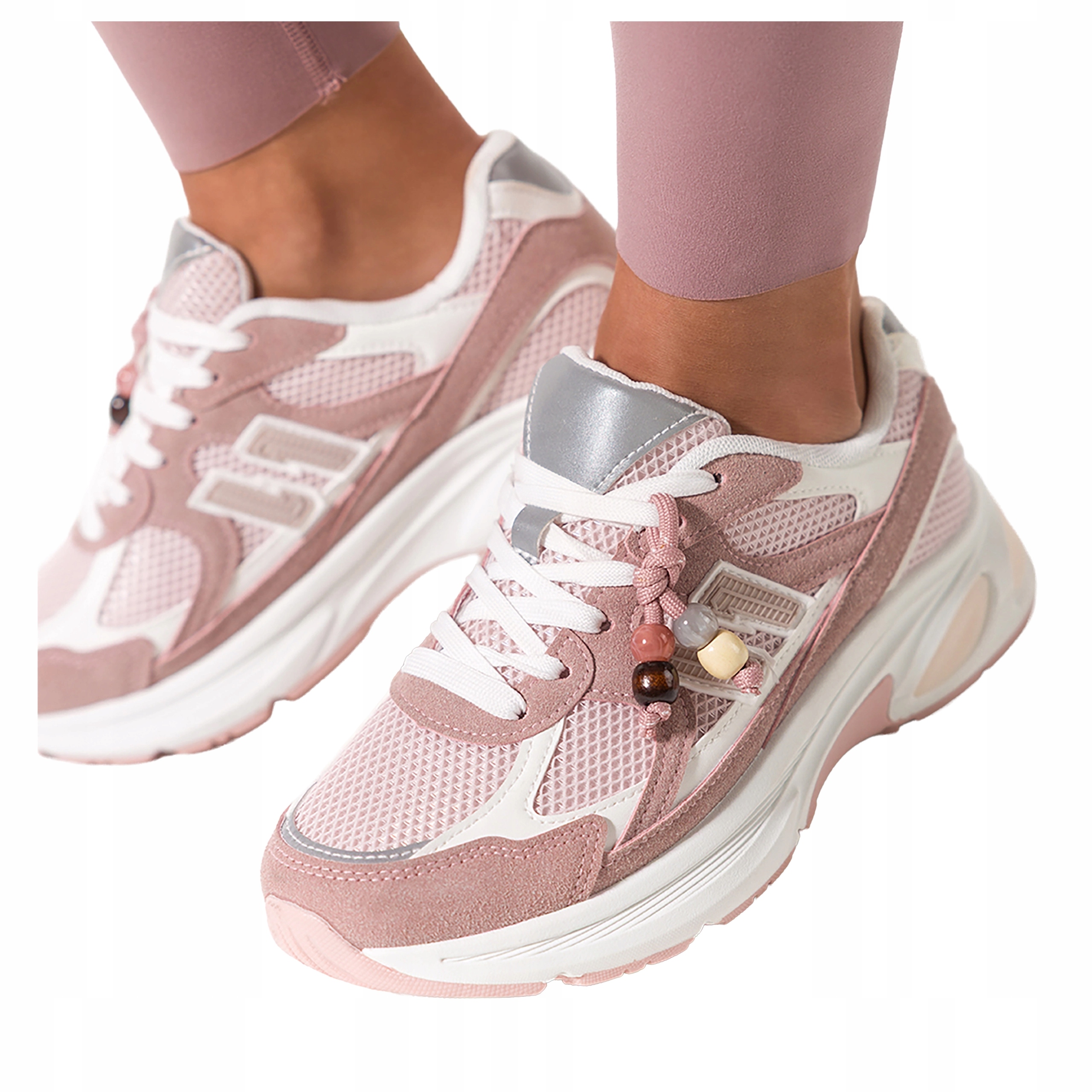 Růžové dámské šněrovací tenisky se síťkou na sportovní platformě, velikost 38