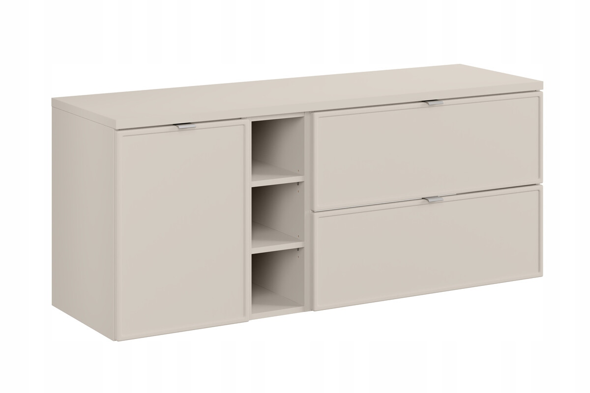 Koupelnová skříňka závěsná kašmír 140 cm s košem na prádlo, výběr úchytek