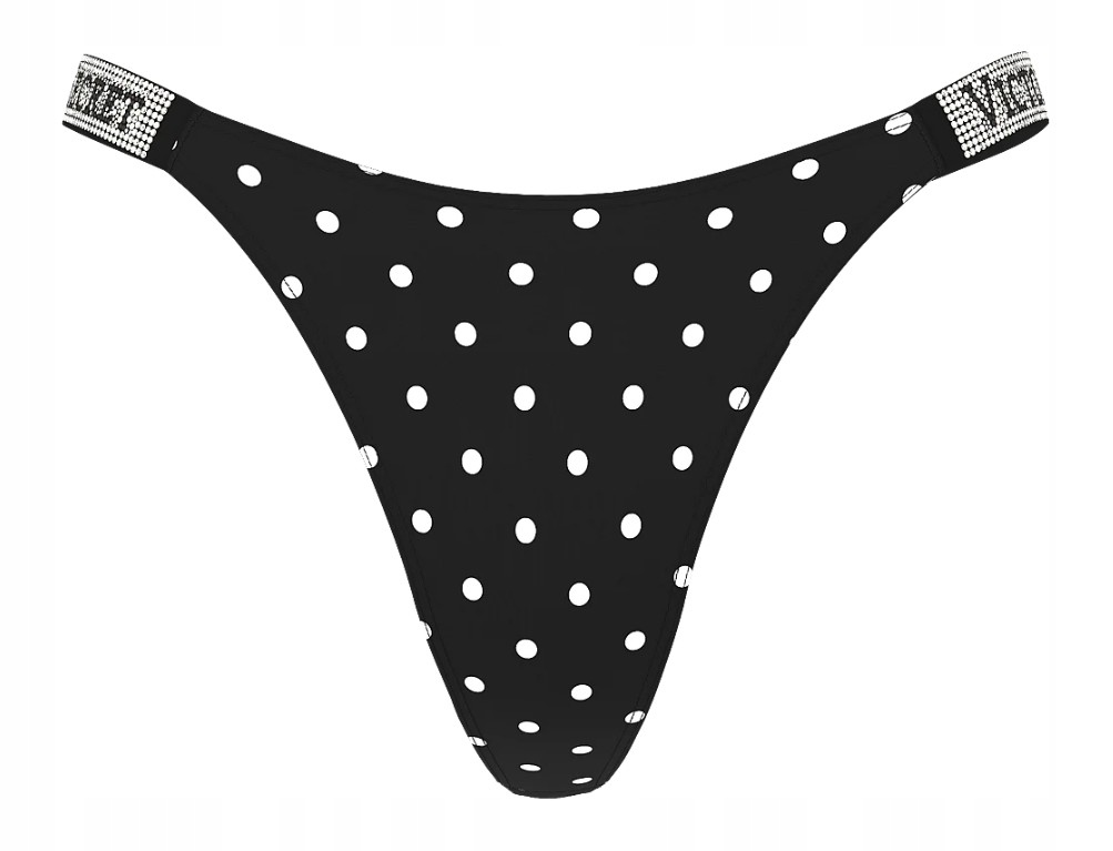 Tanga s zirkony Victoria's Secret hladké černé Polka Dots Xs