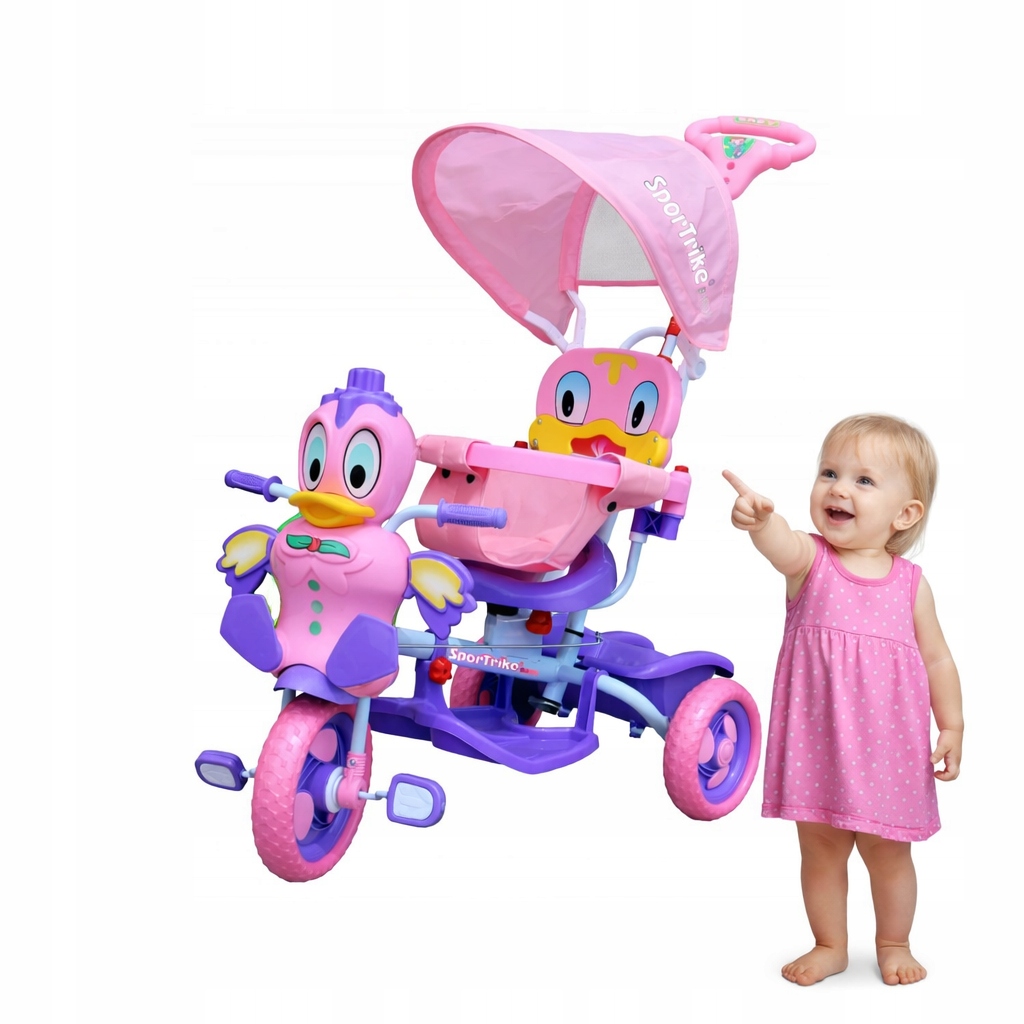 Rowerek Trójkołowy dla Dzieci Kaczka z Dźwiękami Daszek Barierka