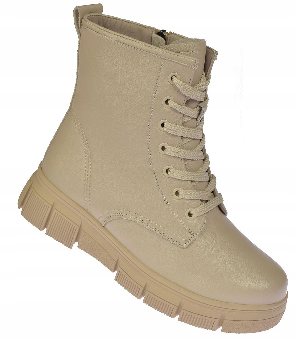 Dámské kotníkové boty kožené vysoké B-3-1378 béžové zateplené na zip vel 37