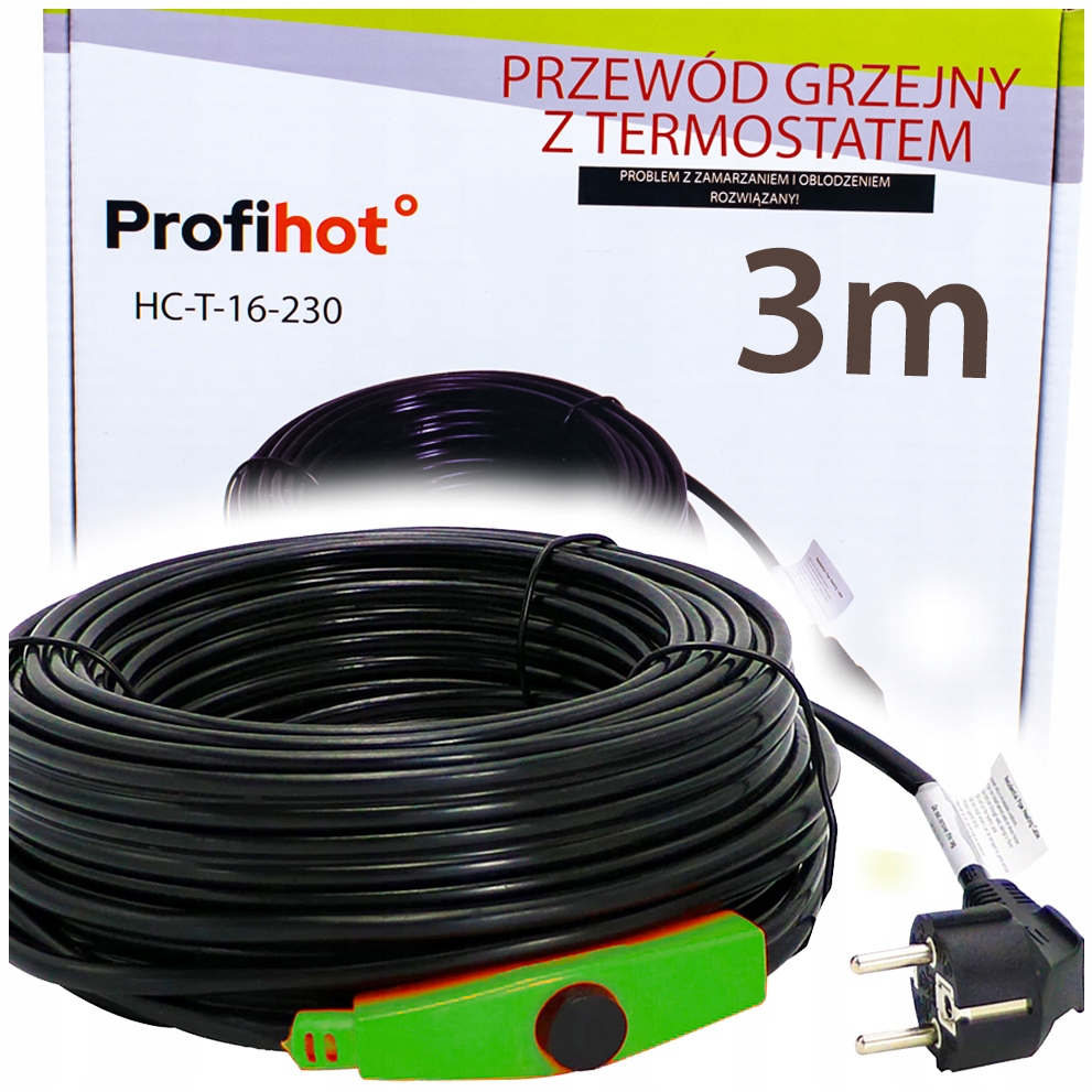 Topný Kabel S Termostatem pro žlab potrubí 230V 48W 3M