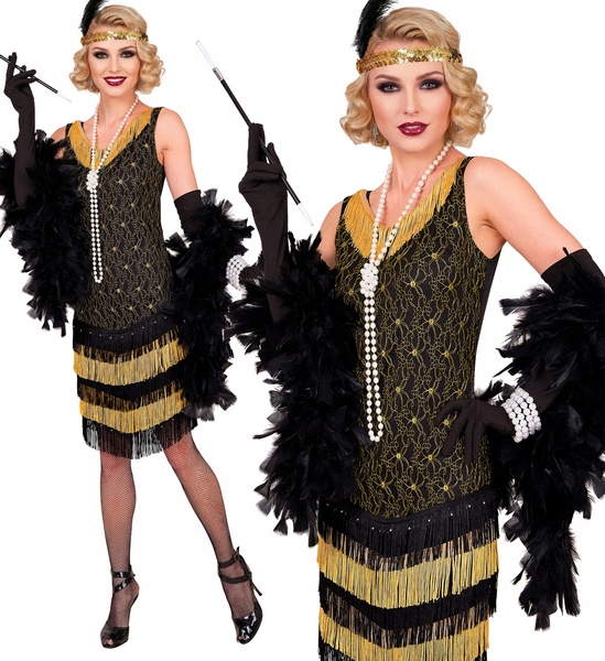 Kostým Charleston Šílené 20. Léta Retro Flapper Černo-zlatý Karneval S