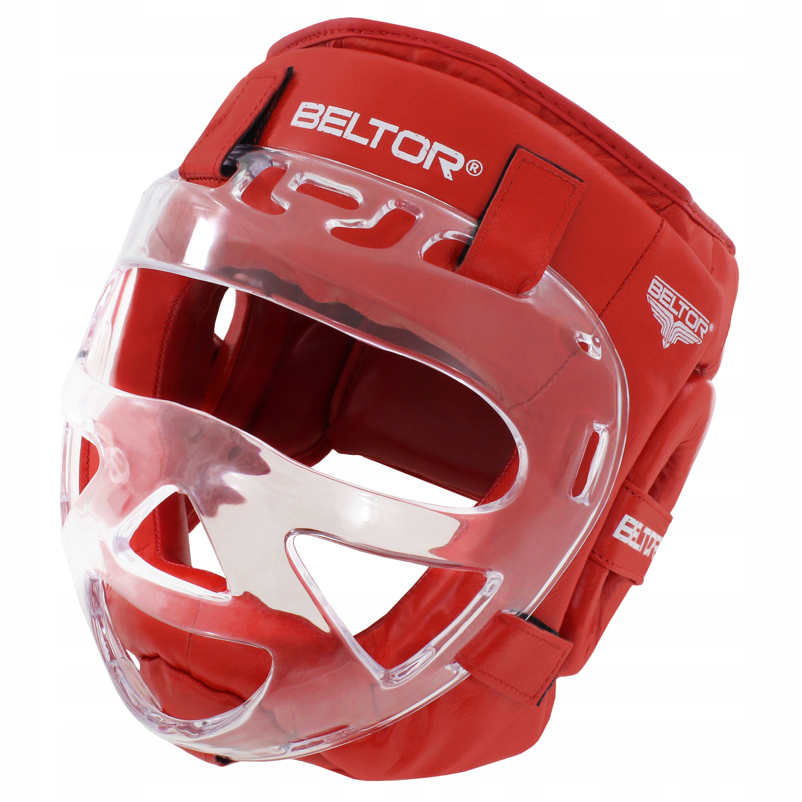 Beltor Kask Karate Z Maską Combat Skórzany Ochraniacz Głowy Czerwony r. S