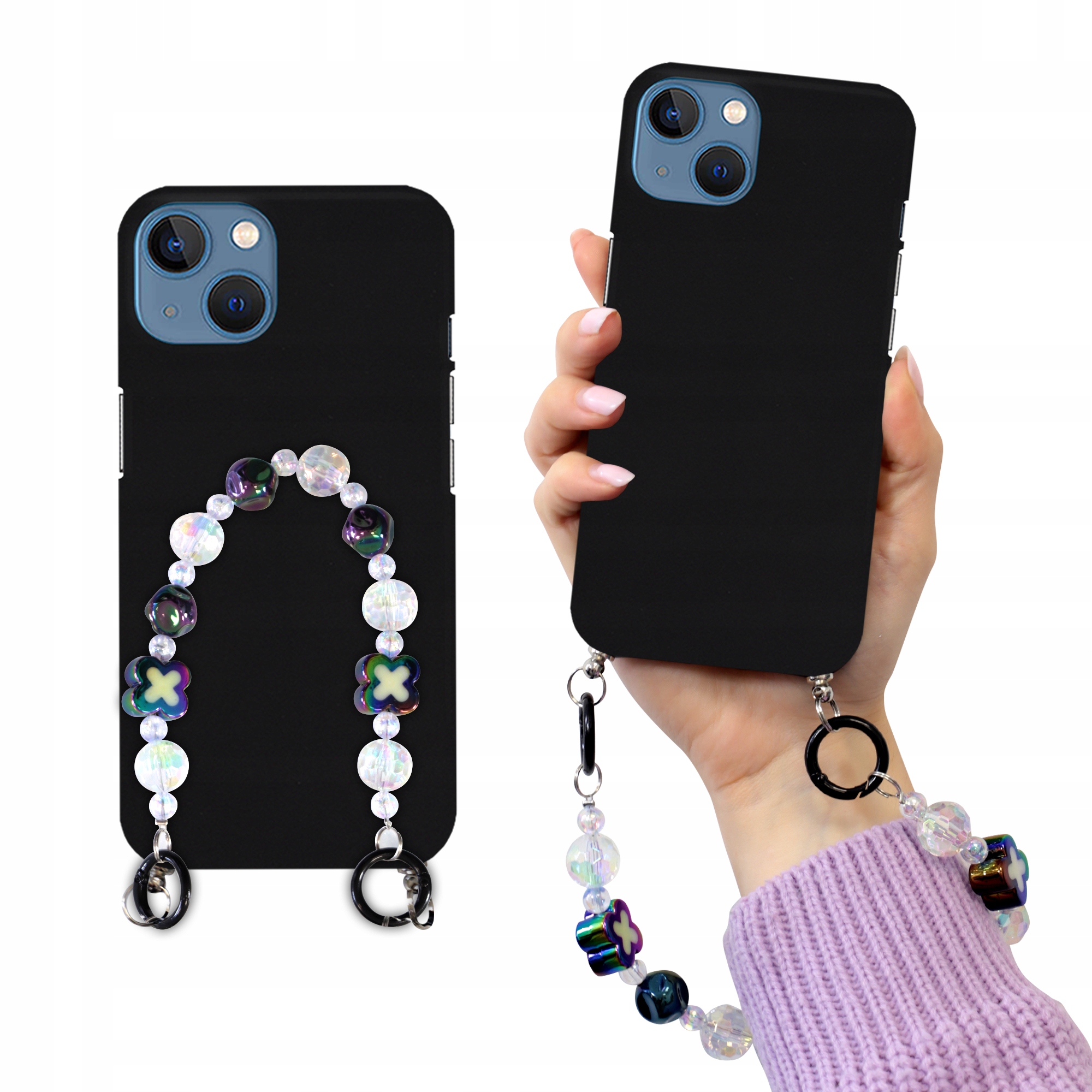 Puzdro Case Pre Iphone 15 Matné Čierne Prívesok Korálky Holo