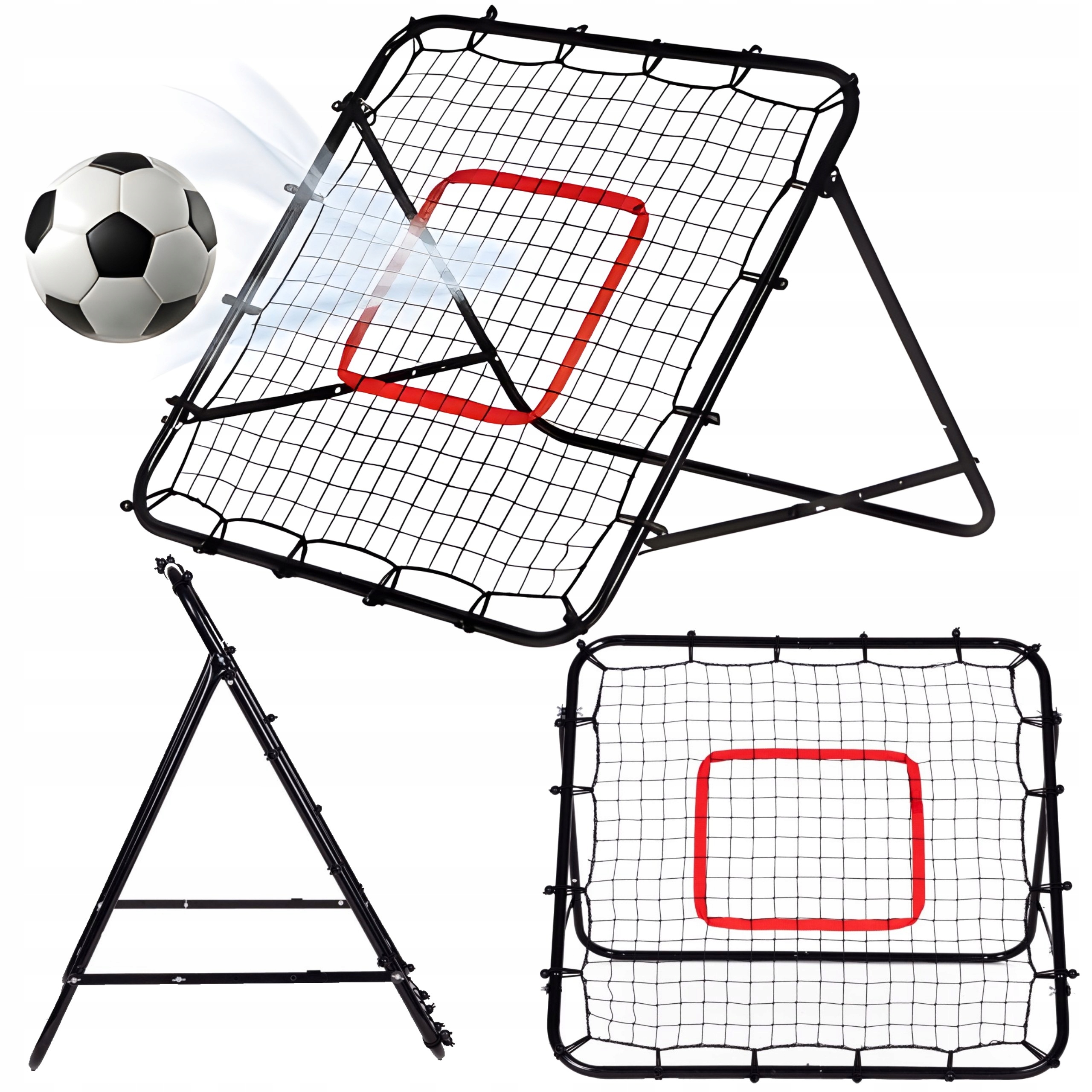 Rebounder Piłkarski Trenażer Siatka Do Odbijania Składany 100x100 cm Stal
