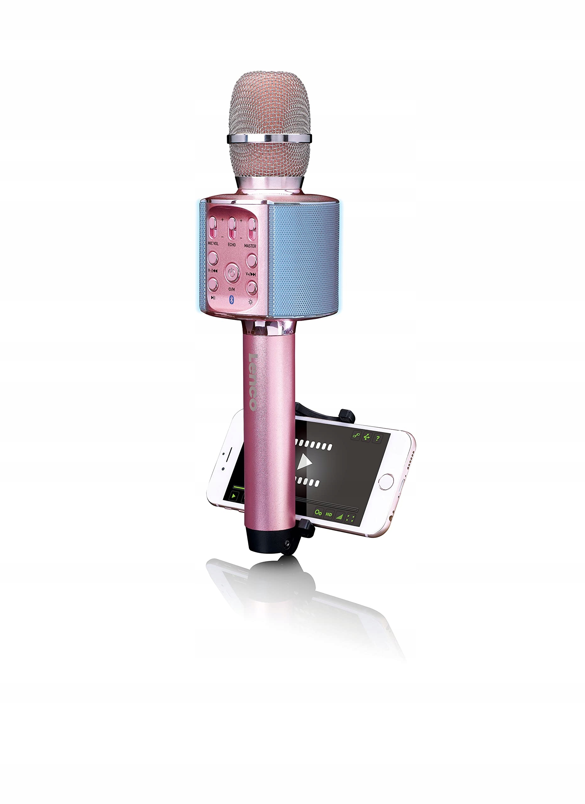 LENCO Karaoke Mikrofon Bluetooth LED Różowy Smartfon Android iOS — miniatura 4