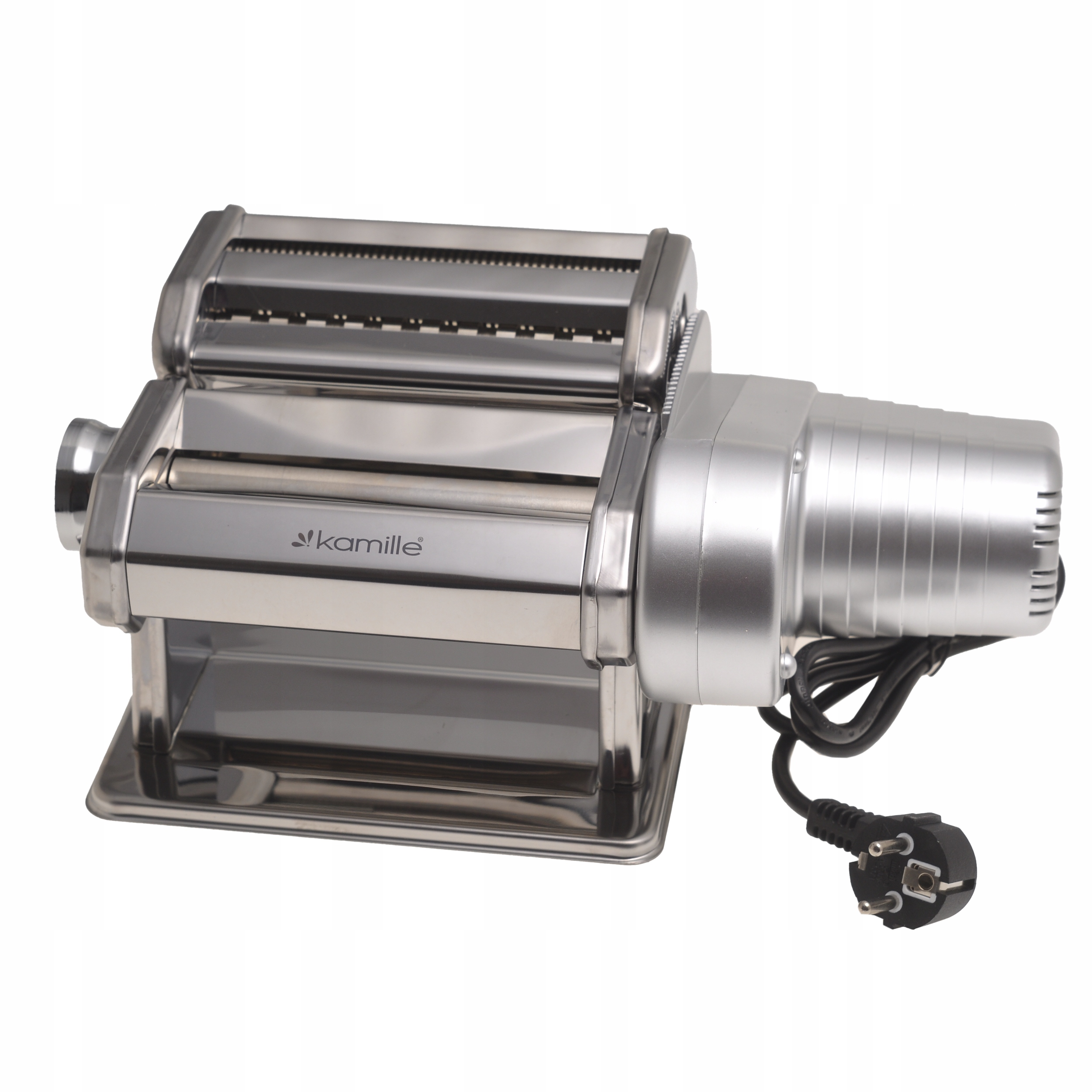 ELEKTRYCZNA STALOWA MASZYNKA DO MAKARONU I WAŁKOWANIA CIASTA 2-w-1 KAMILLE Marka Kamille