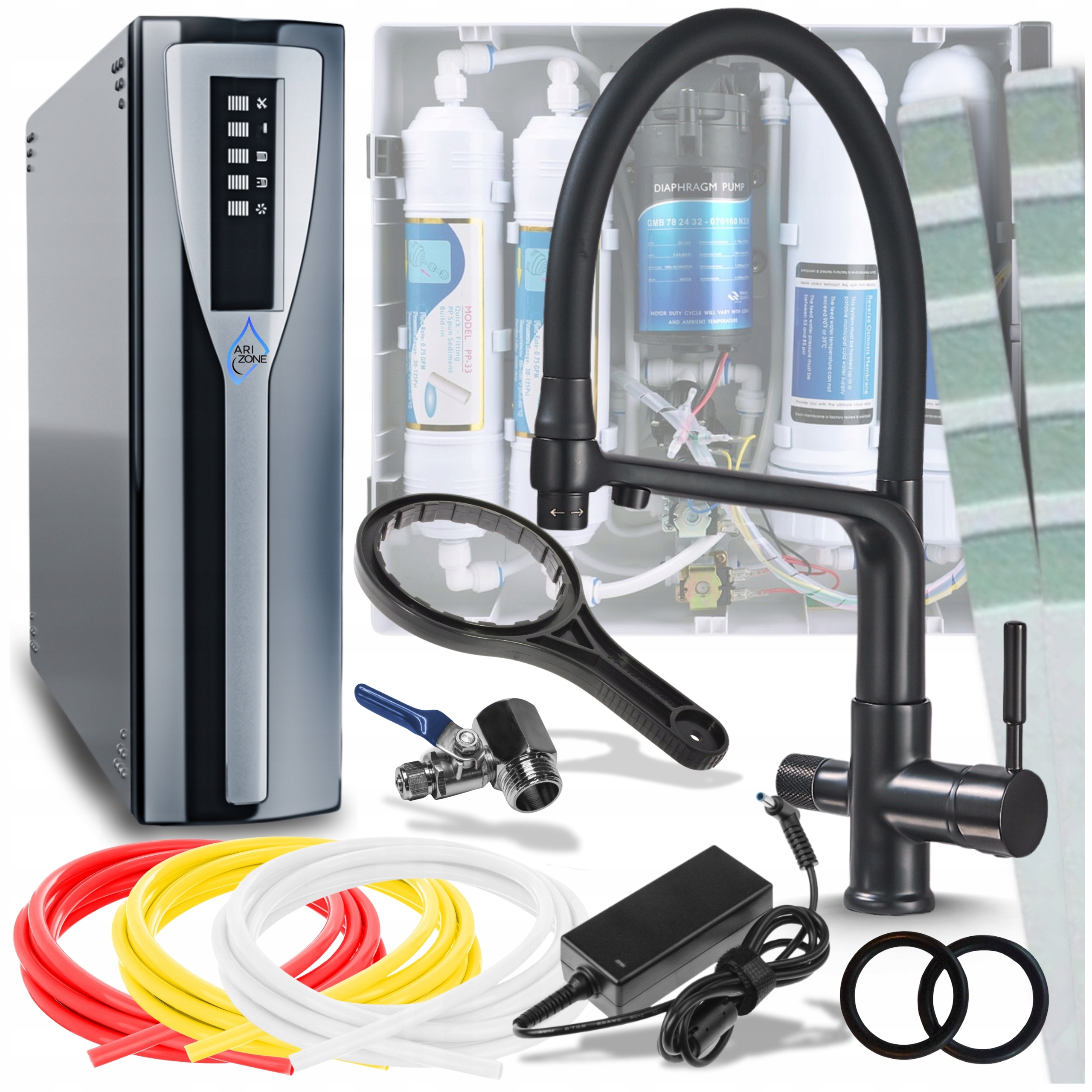 Systém filtrování vody Nanofiltr Baterie Černá Třícestná Kohoutek do kuchyně