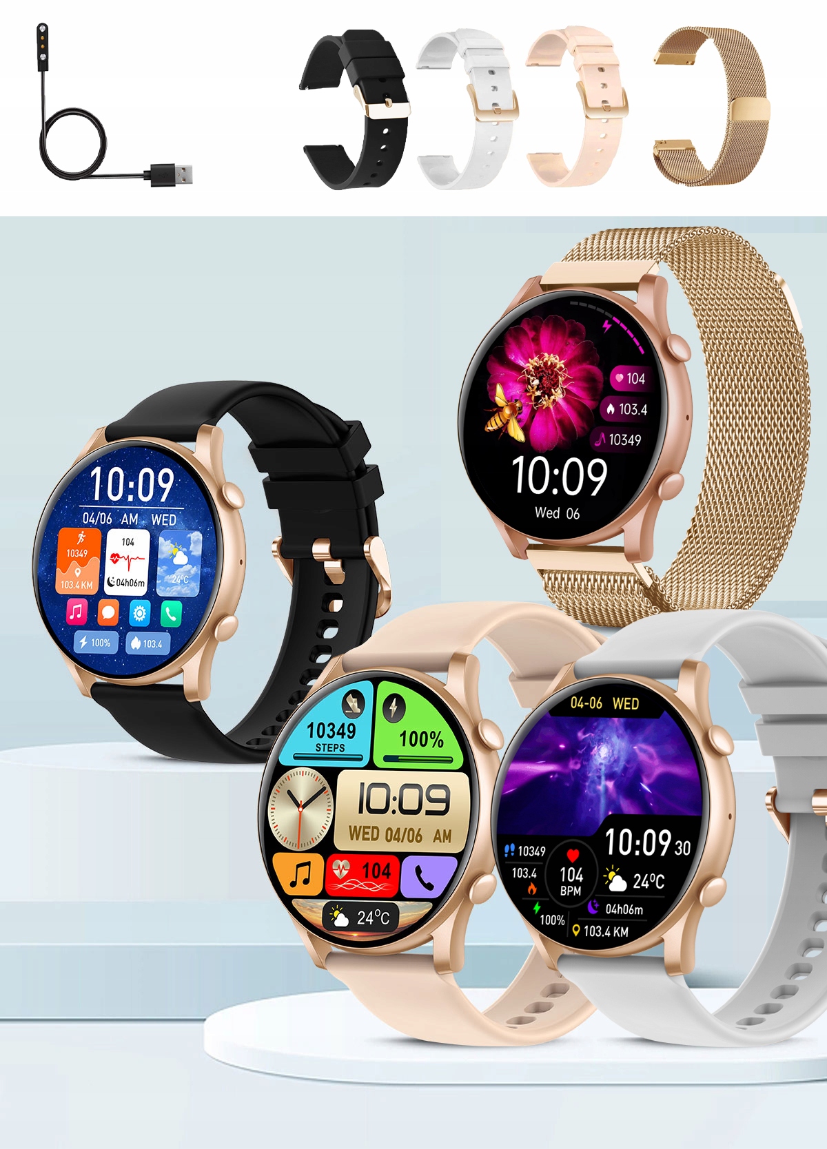 SMARTWATCH ZEGAREK DAMSKI POLSKIE MENU ROZMOWY CIŚNIENIE PULS SPORT AMOLED Marka Inna
