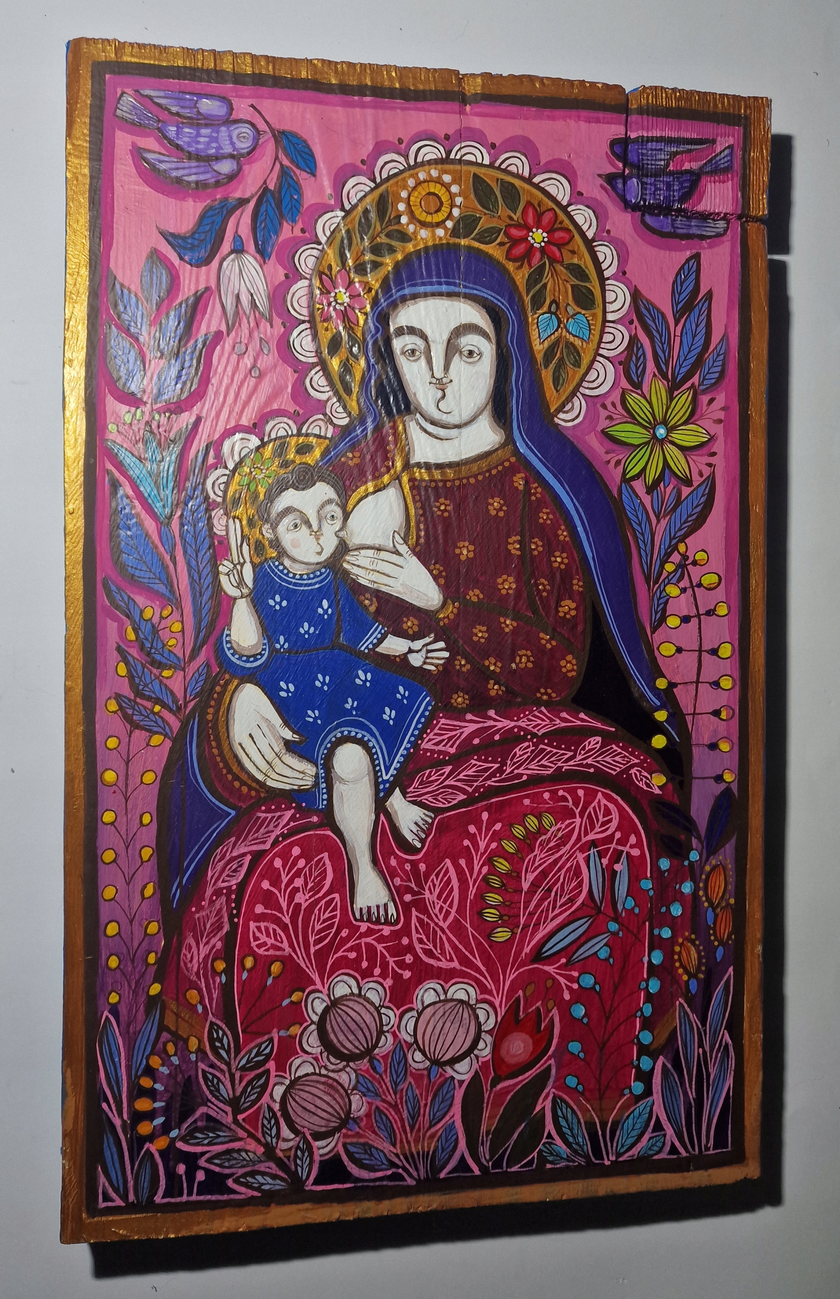 IKONA W STYLU LUDOWYM MATKA BOSKA KARMIĄCA -MONIKA KWIECIŃSKA