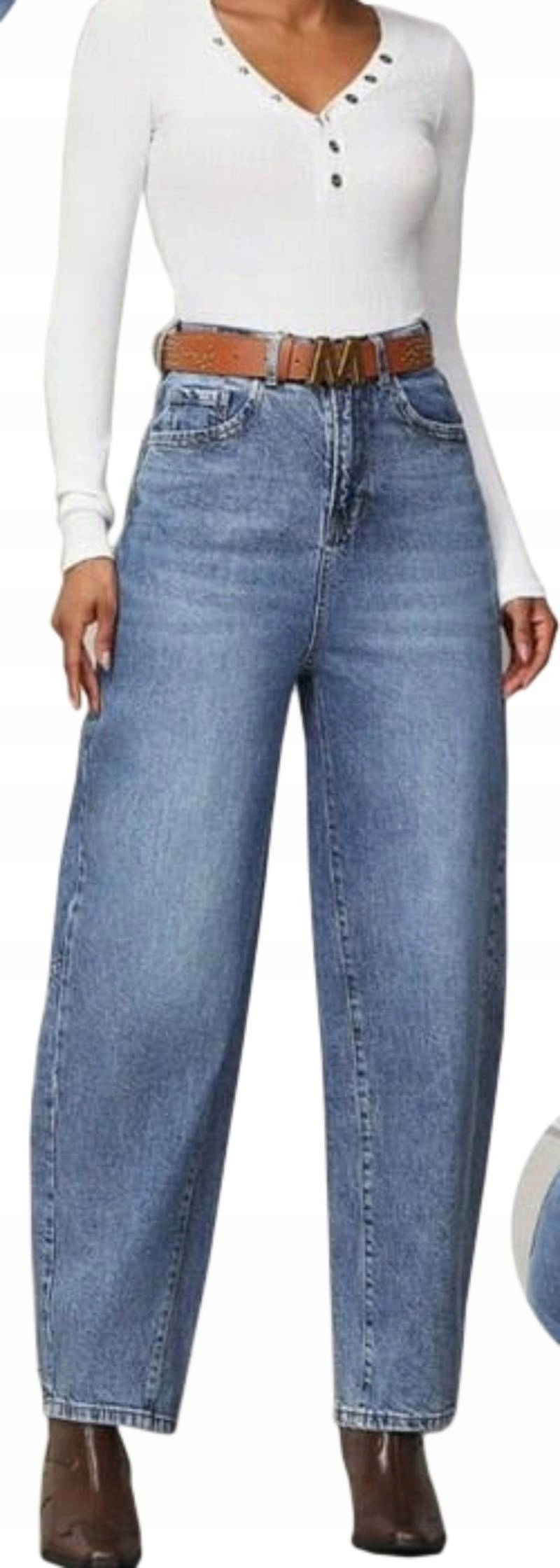 M.sara Wyjątkowe Damskie Spodnie Jeansy Balloon Fit Inne Szycie