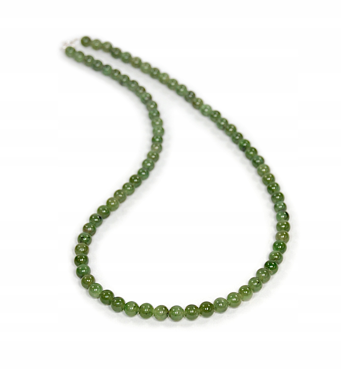 Přírodní náhrdelník Jadeit žádný jadeitově zelený, hladké kuličky 6 mm stříbro