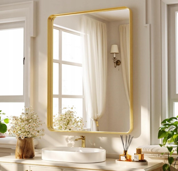 Luxusné nástenné zrkadlo s hlbokým rámom do kúpeľne a obývacej izby 90 x 60 cm, zlaté