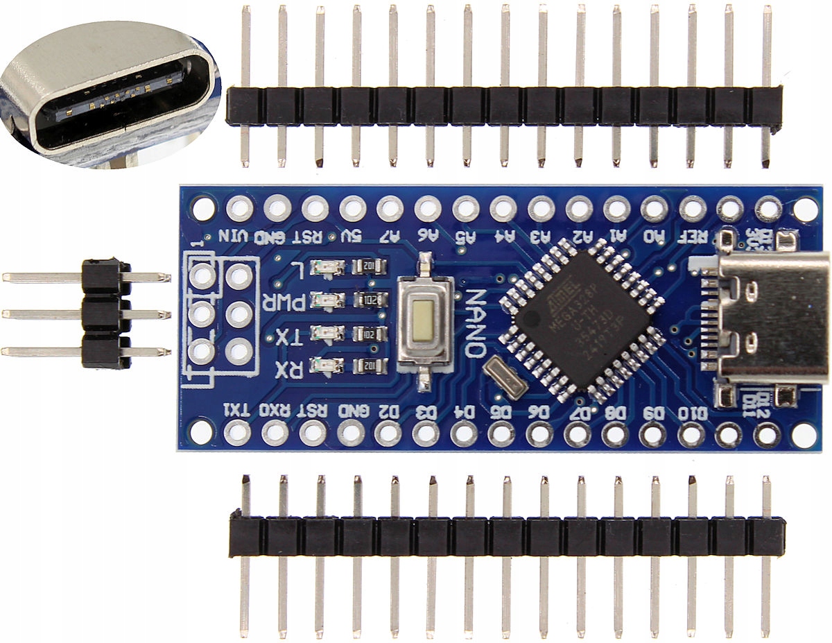 Nano 3.0 ATMEGA328 CH340 Kompatybilny z Arduino Usb-c Niezlutowany