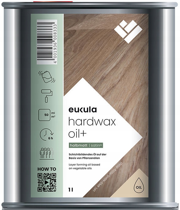 Eukula Hardwax Oil Plus Satin 1L olej na dřevěné podlahy