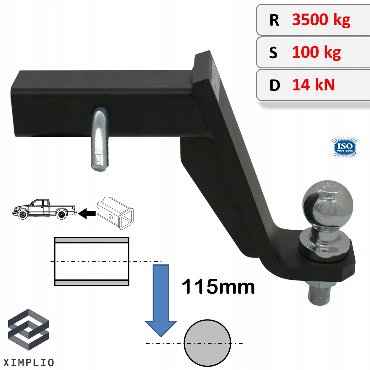 Sťahovací hák Usa Adaptér na hák pre automobily z Usa 2'' 51x51 (-115 mm)