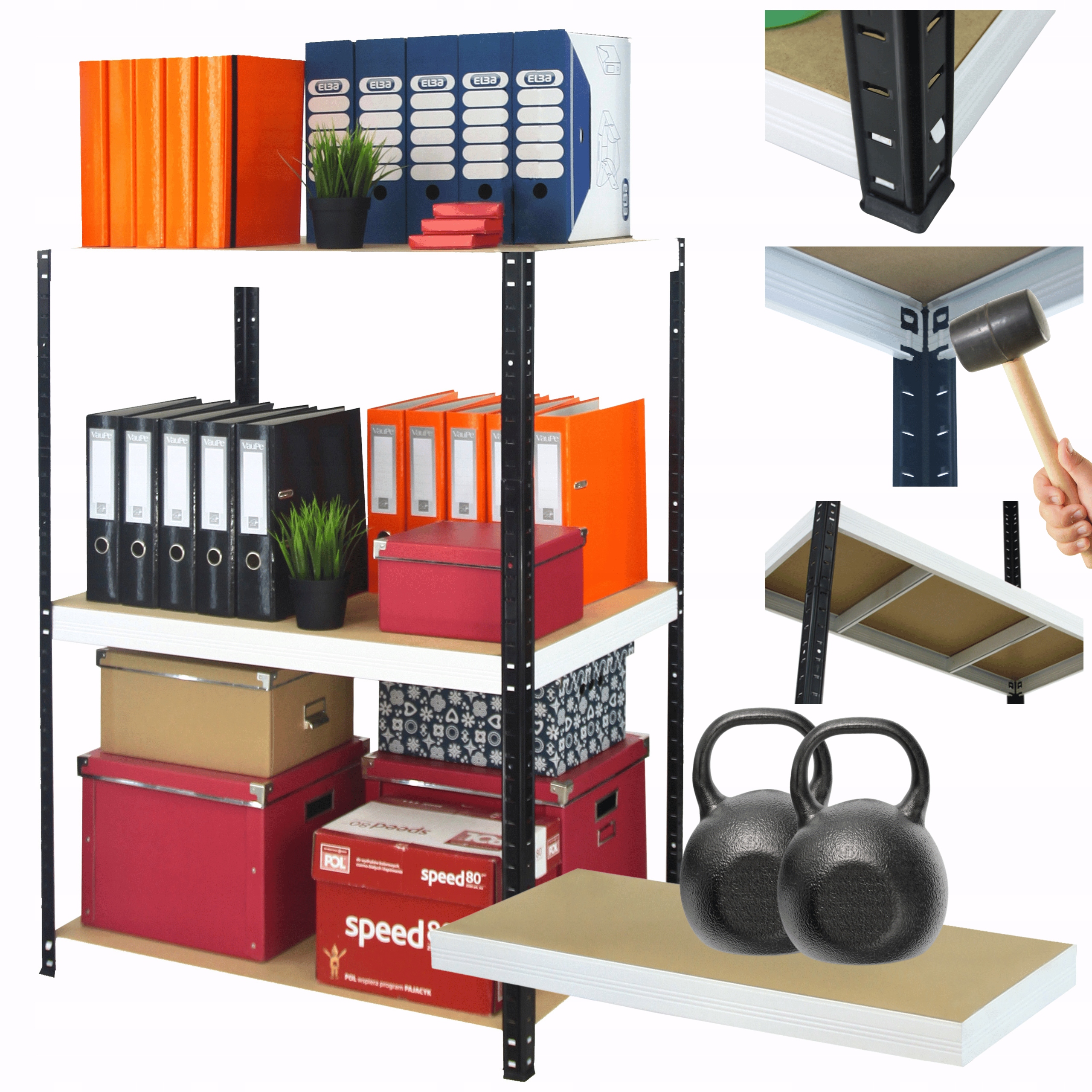 Skladovací regál garážový kovový stojan Helios 106x100x60 cm 3Px275 kg Pl