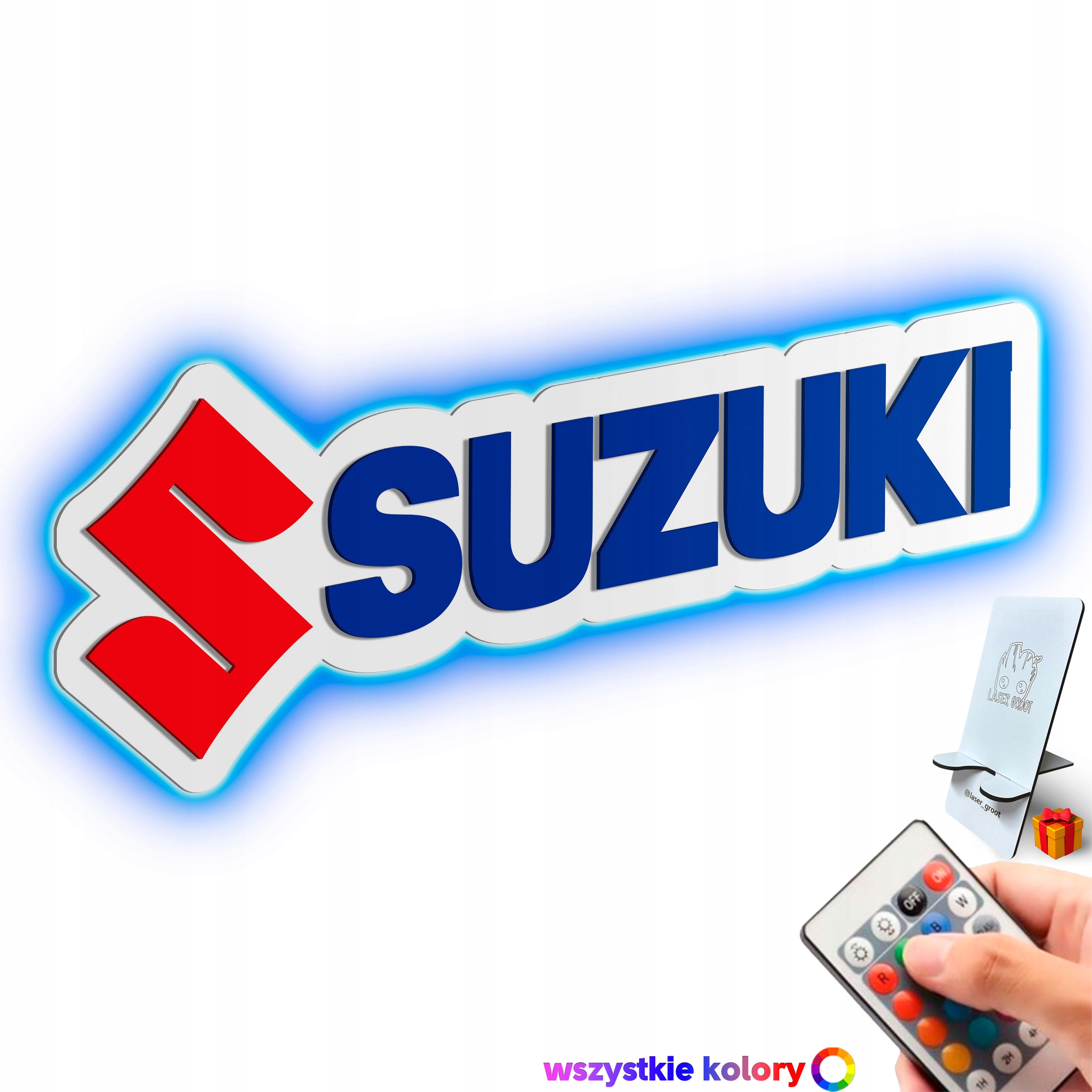 Dřevěný 3D obraz Logo Suzuki Nástěnná Dekorace Dárek Noční Lampa Led