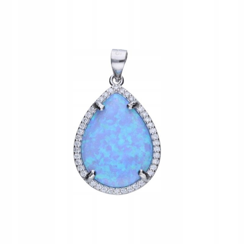 Stříbrný přívěsek 925 Lžička s modrým opálem a zirkony kapka dárek