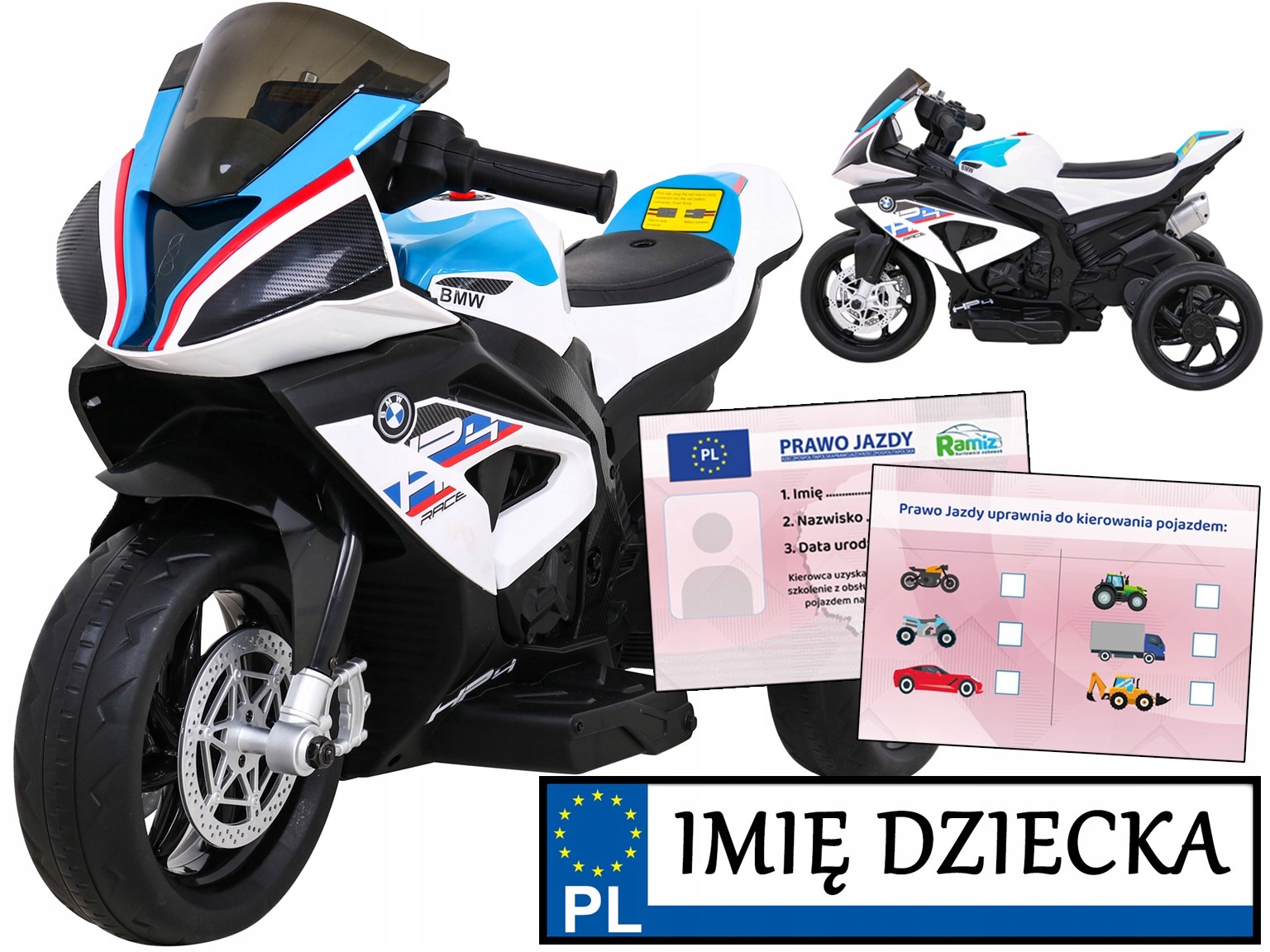 trzykołowy Motorek Bmw HP4 stabilny pierwszy jeździk elektryczny 2 x 35W