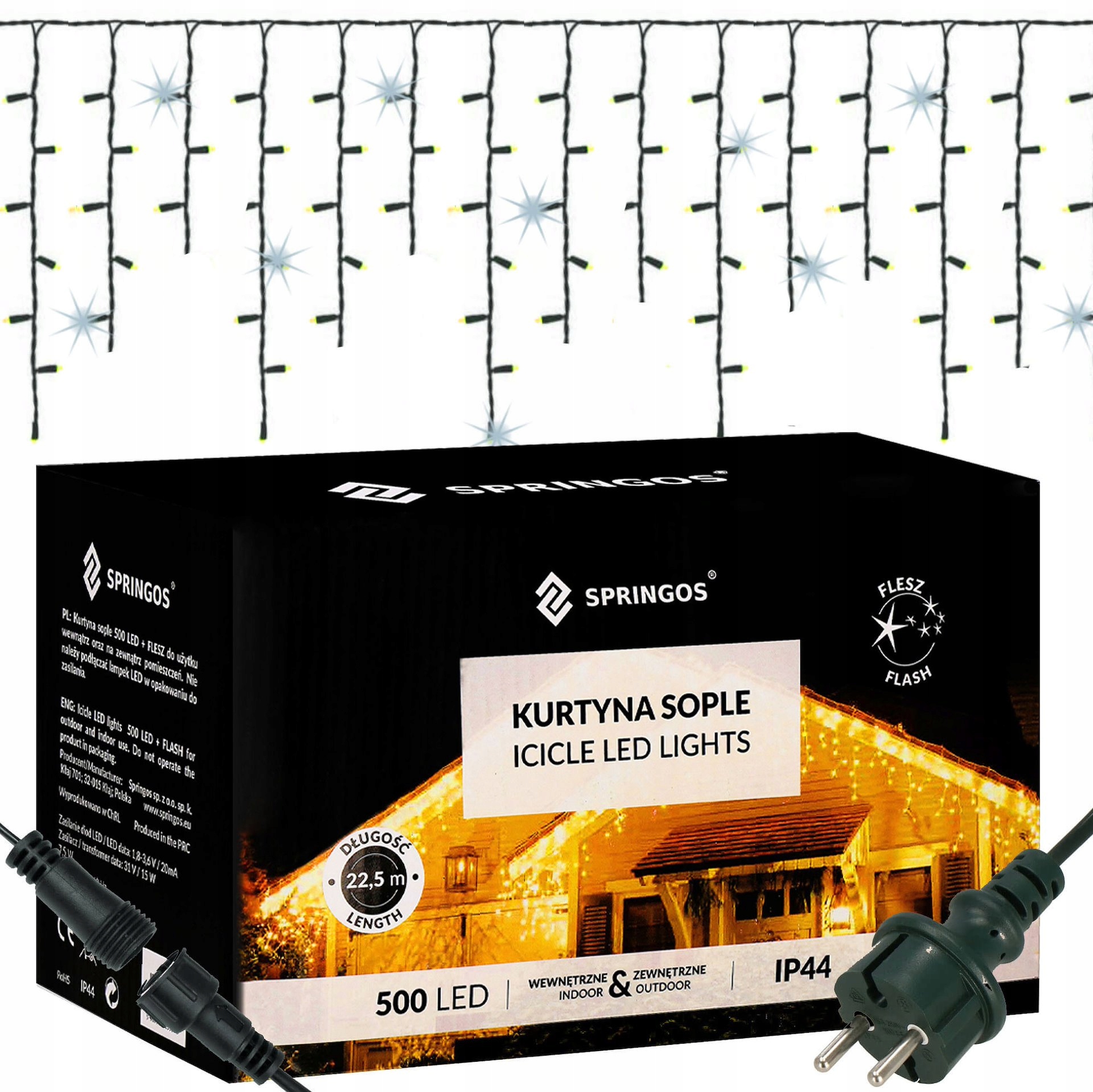 Sople 500LED Venkovní Osvětlení 22 m Světelný Závěs Teplá Bílá Blesk