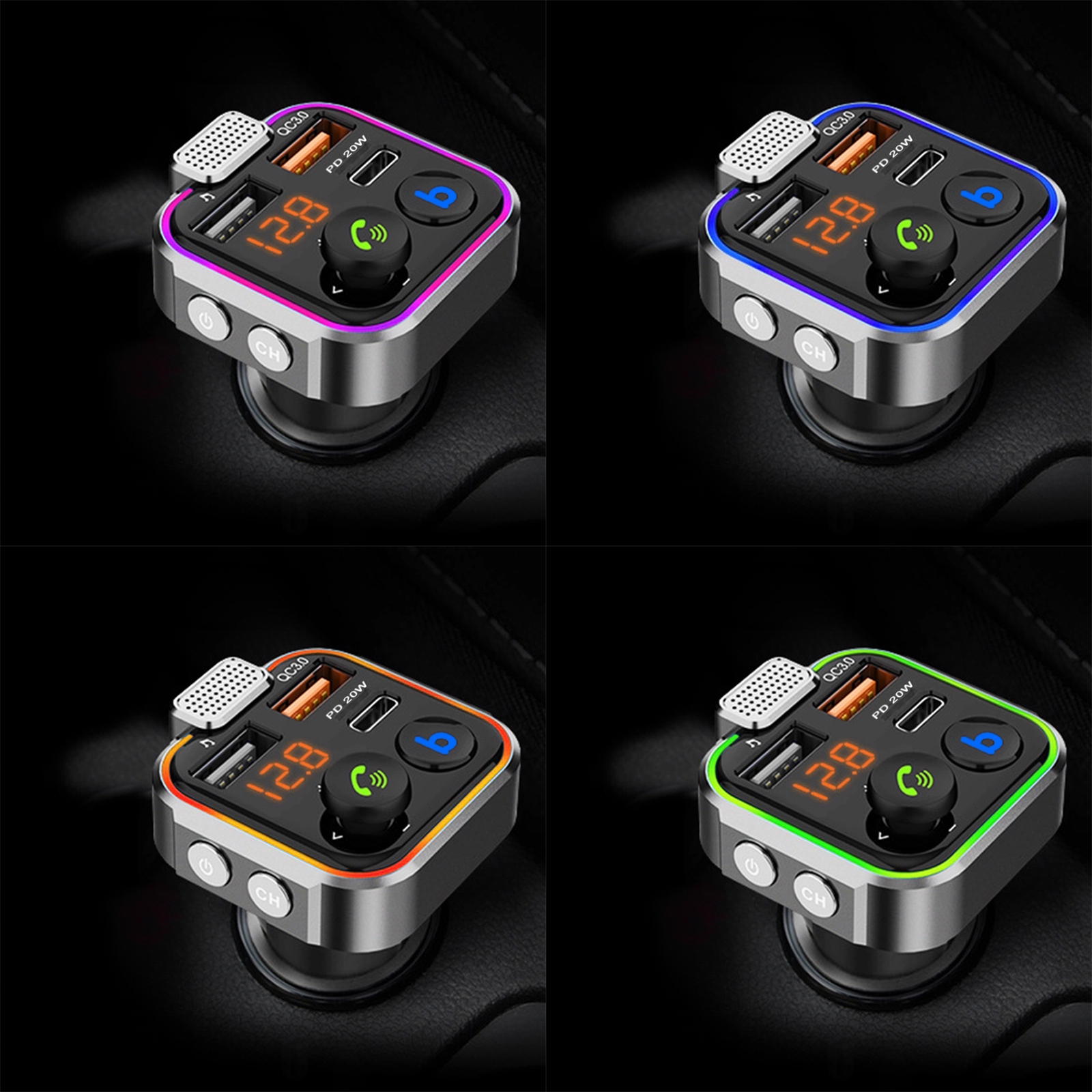 TRANSMITER BLUETOOTH AUDIO FM MP3 BT SZYBKA ŁADOWARKA 3X USB QC 3.0 RGB Cechy dodatkowe wbudowany mikrofon