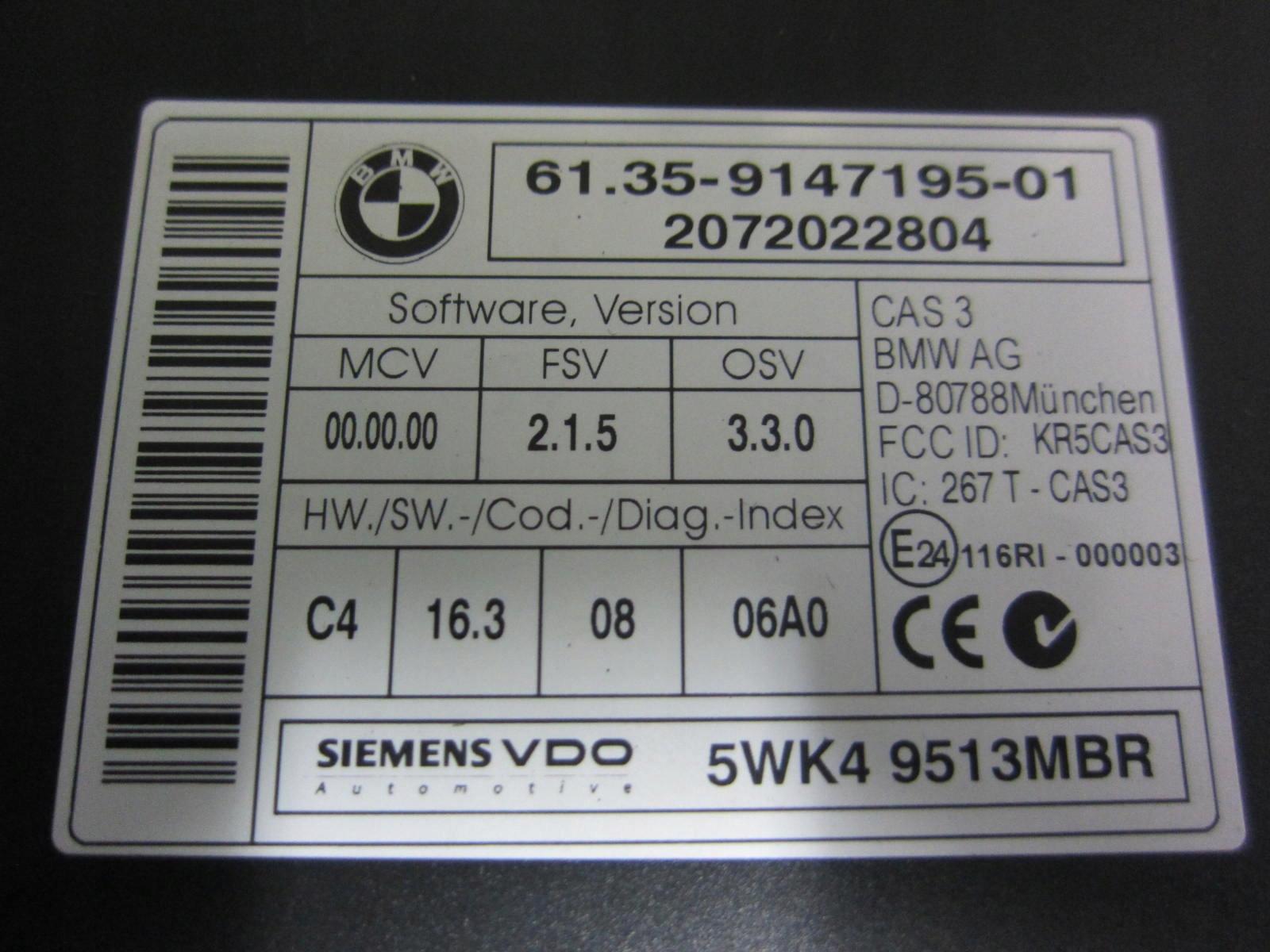 BMW E60 520D 177K N47 CAS computer Motore 7809000