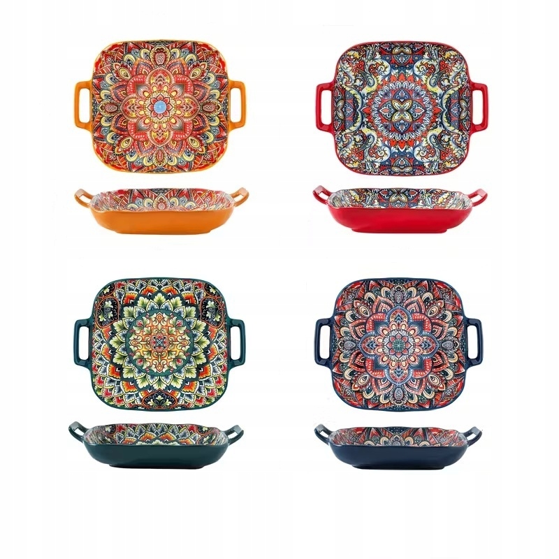 Ceramiczne Talerze Mandala 4szt Zestaw Premium Kolorowe Talerze