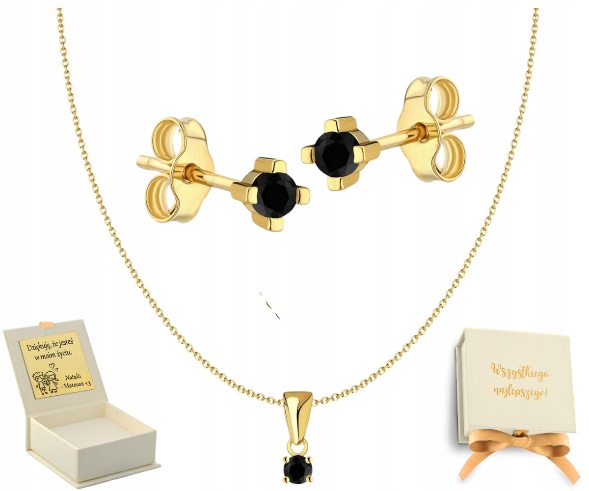 Komplet Set Náušnice Náhrdelník Černé Zirkony Zarámované V Tlapkách 925