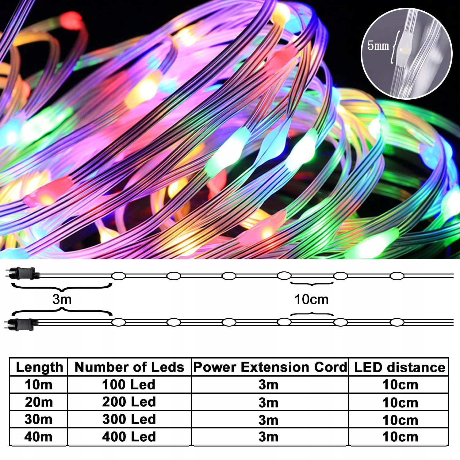 MOLVCE Lampki LED 10M 100 LED Wodoodporne Na Zewnątrz i Wewnątrz Timer — miniatura 3