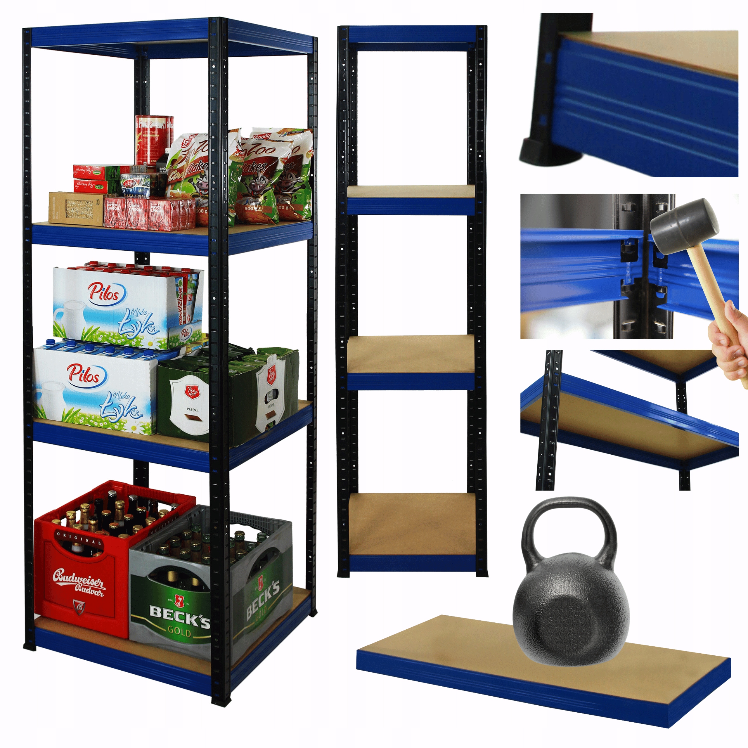 Kovový skladový regál s garážovým stojanom Helios 180x35x35 cm 4Px175 kg Pl