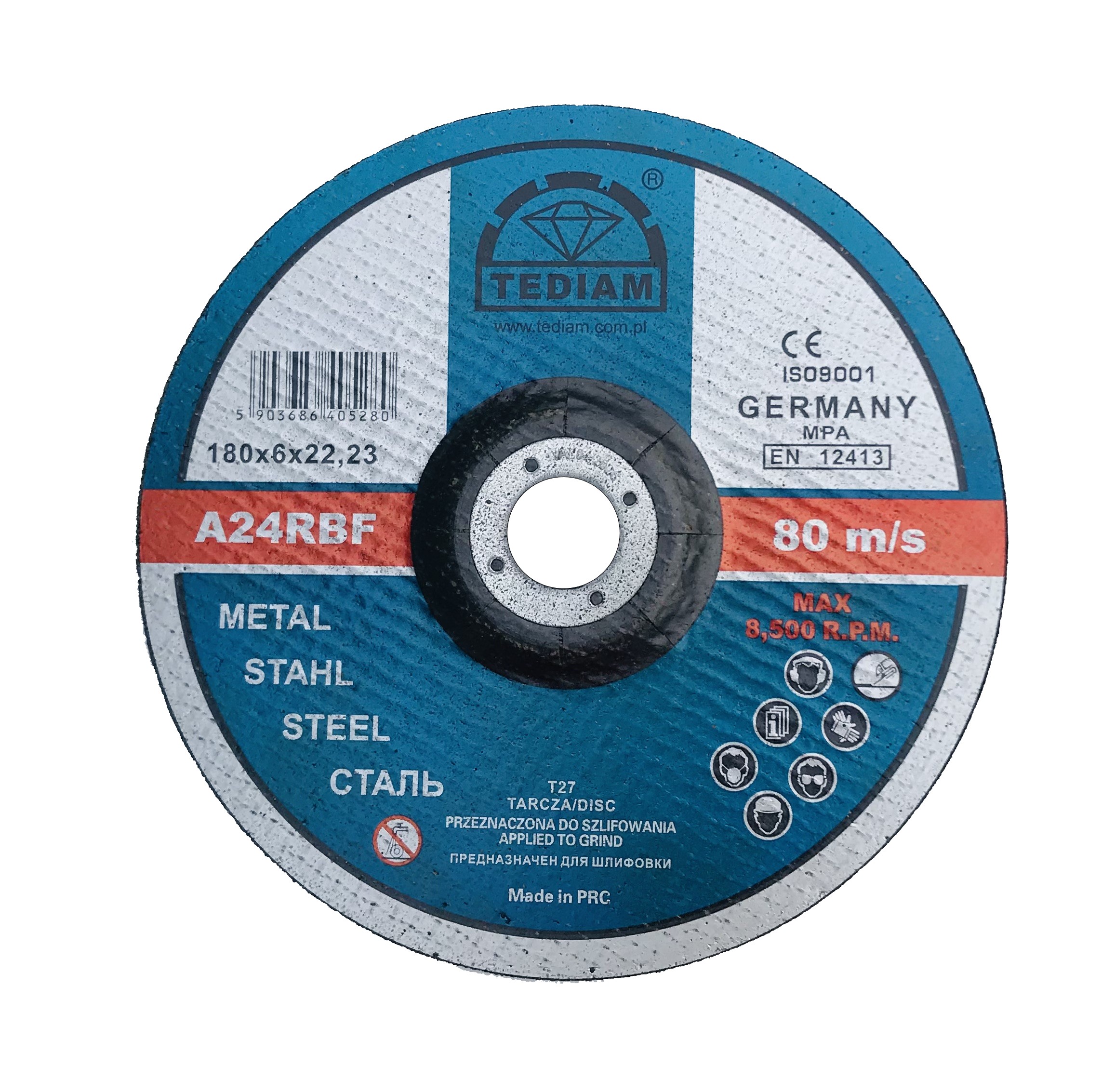 Tediam Tarcza do szlifowania metalu 180x3x22,23mm A30R