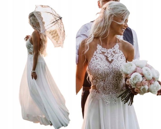 Bílá Dlouhá Šaty se svatebními zirkony Xs